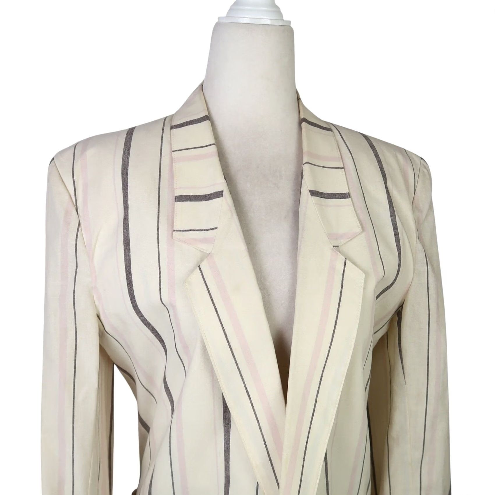 Vintage VINTAGE Jeans West Blazer Jacket M Cream Stripe Cotton 80s Womens Size 32" / US 10 / IT 46 - 2 Thumbnail
