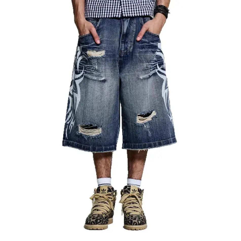 Japanese Brand Retro wide leg ripped denim shorts Size US 32 / EU 48 - 1 Thumbnail