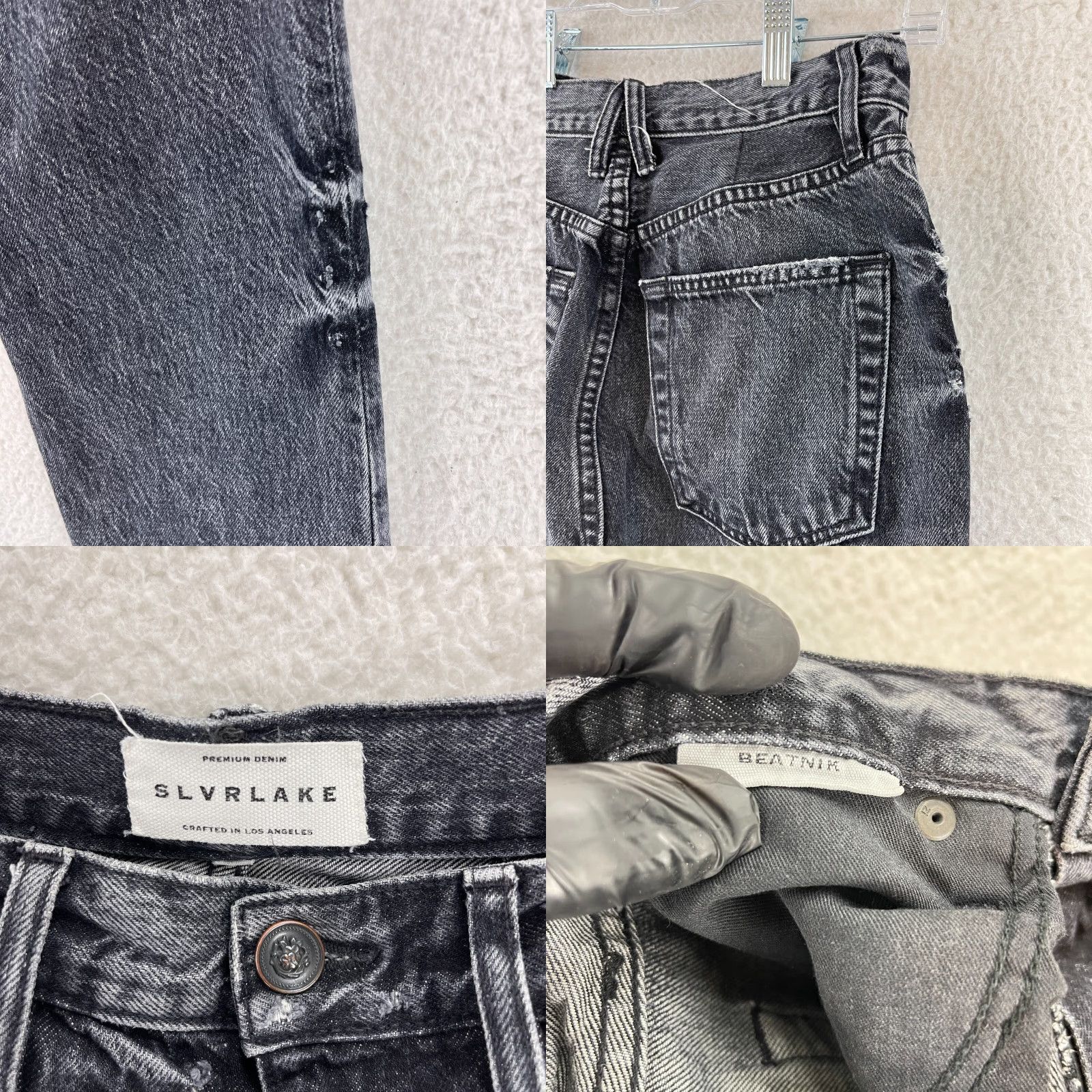 SLVRLAKE SLVRLAKE Beatnik Jeans Womens Regular 26 Black Coal Distressed Skinny Denim Cotton 5-Pocket Inseam 25.5" Rise 12" Button Zip Jeans Womens Size 26" / US 2 / IT 38 - 10 Thumbnail