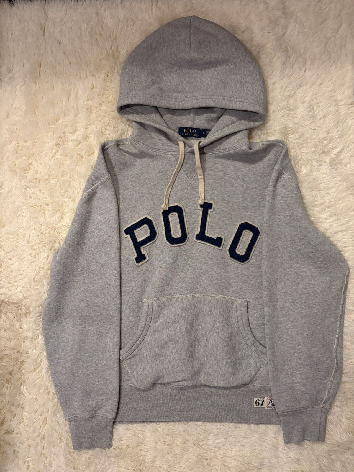 Polo Ralph Lauren Gray Fleece Hoodie Drawstring Pockets