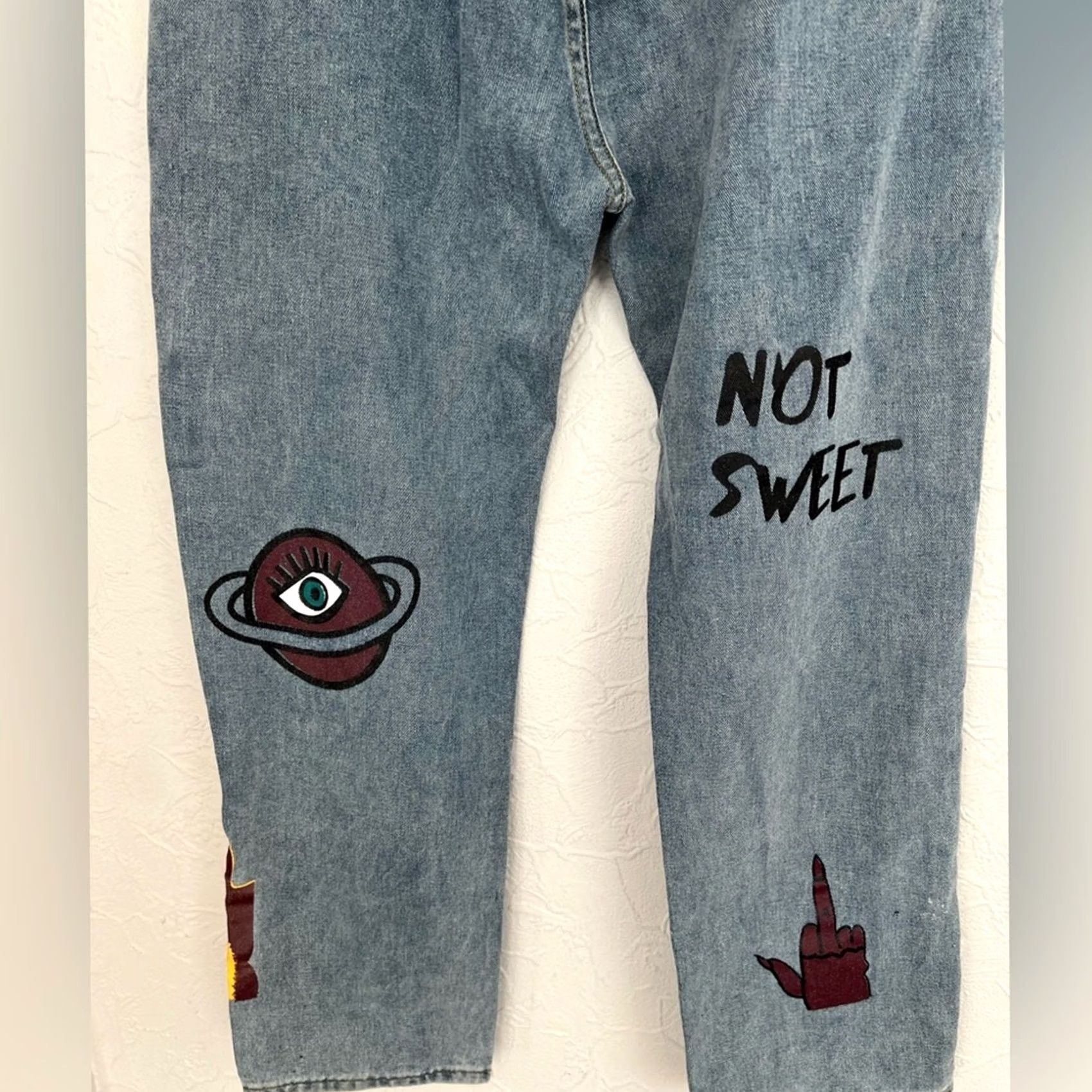Vintage MENS GRAPHIC PAINTED JEANS STREETWEAR LOOSE FIT 38X30 BLUE 38 Mens Wide-Leg Jeans Size US 38 / EU 54 - 6 Thumbnail