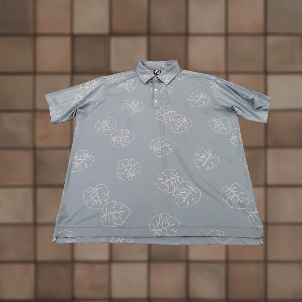 Footjoy FootJoy Polo Shirt Men 2XL Blue Leaf Print Golf Performance Stretch Sport Preppy Size US XXL / EU 58 / 5 - 1 Thumbnail