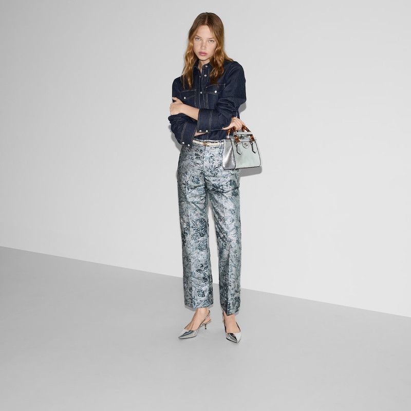 Gucci oc11z1125 Flared Floral Lamé Brocade Pant in Blue Size 27" / US 4 / IT 40 - 6 Thumbnail