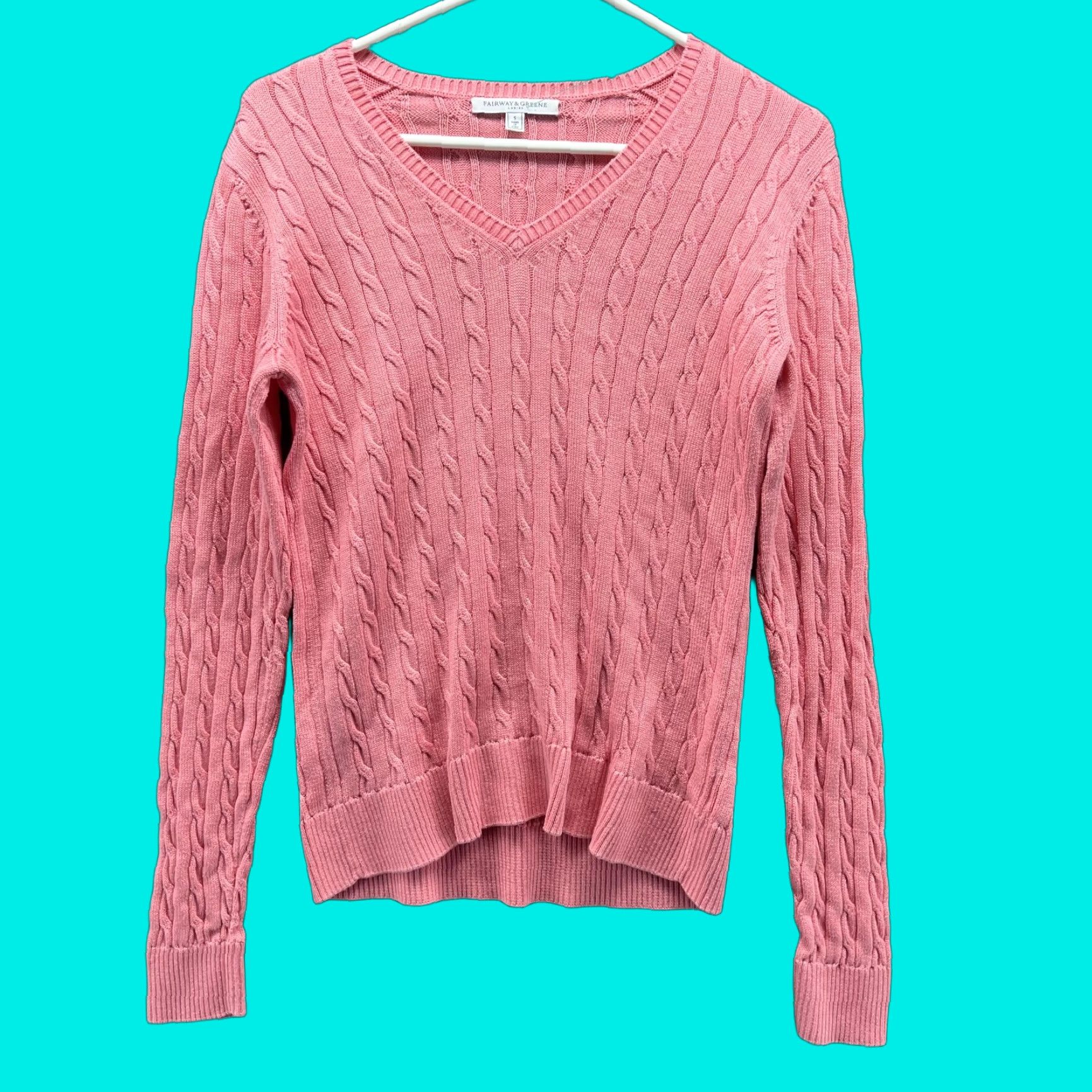 Pinko VINTAGE Fairway & Greene Sweater Women Small Pullover V-Neck Pink Cable Knit Long Sleeve Size S / US 4 / IT 40 - 1 Thumbnail