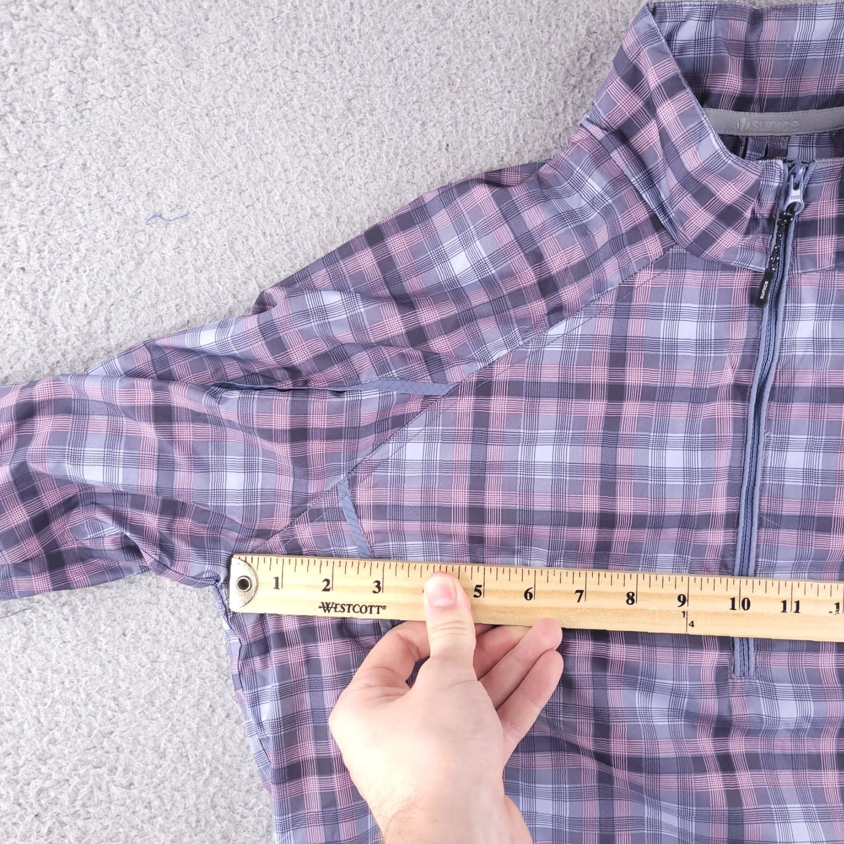 Vintage Sunice Jacket Womens Large Purple Plaid Quarter Zip Sweater Nylon Weather Check Size L / US 10 / IT 46 - 5 Thumbnail