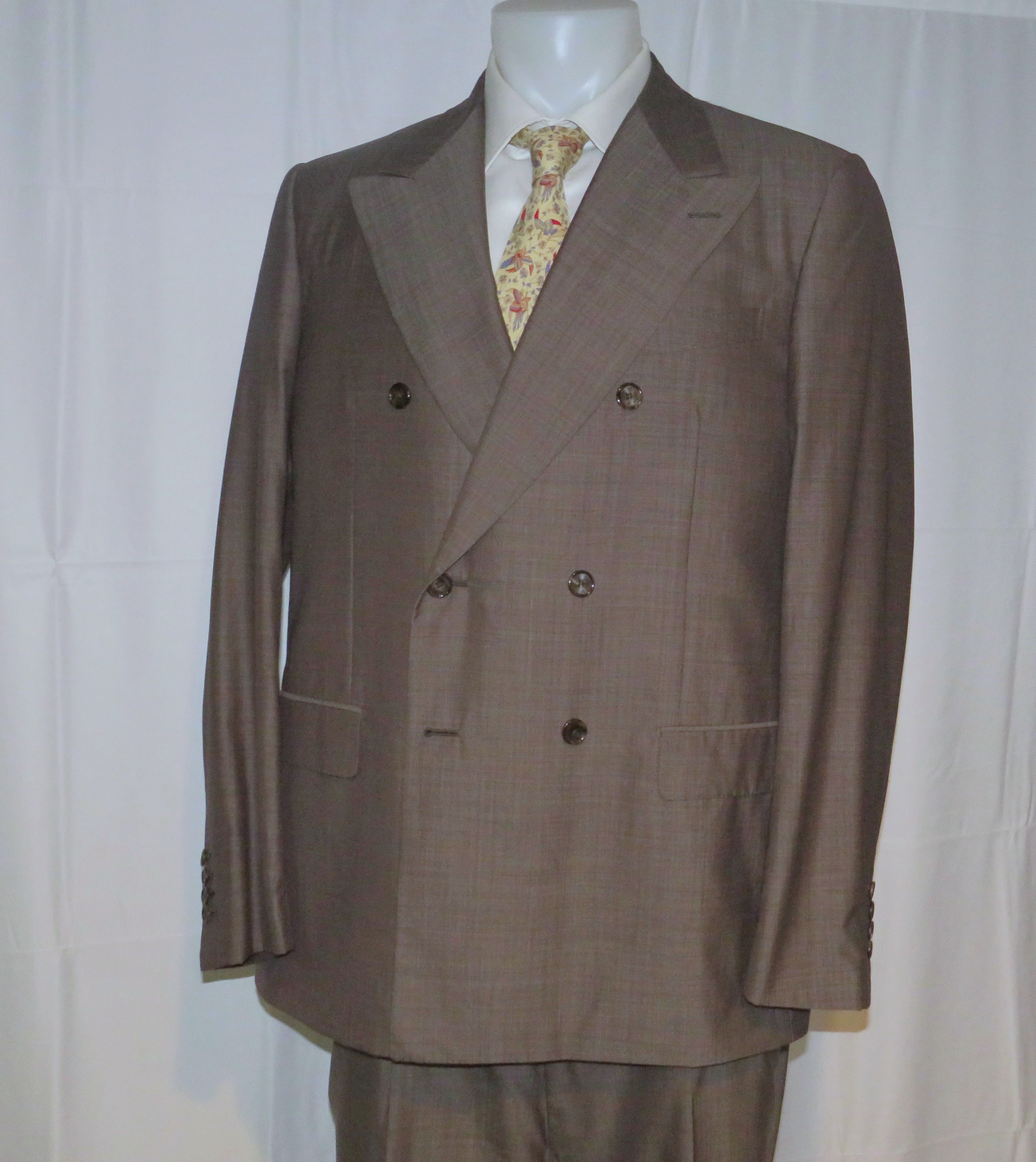 Caruso Brown Tic Pattern Silk Blend Double Breasted Suit 48R NWT Size 48R - 8 Thumbnail