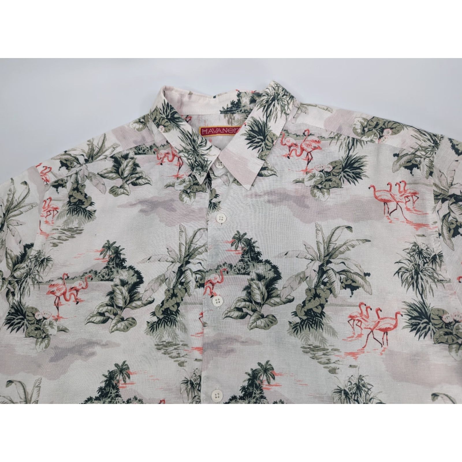 Vintage VINTAGE Havanera Hawaiian Flamingo Mens Size L Button-Up Linen Blend Short Sleeve Shirt Size US L / EU 52-54 / 3 - 2 Thumbnail