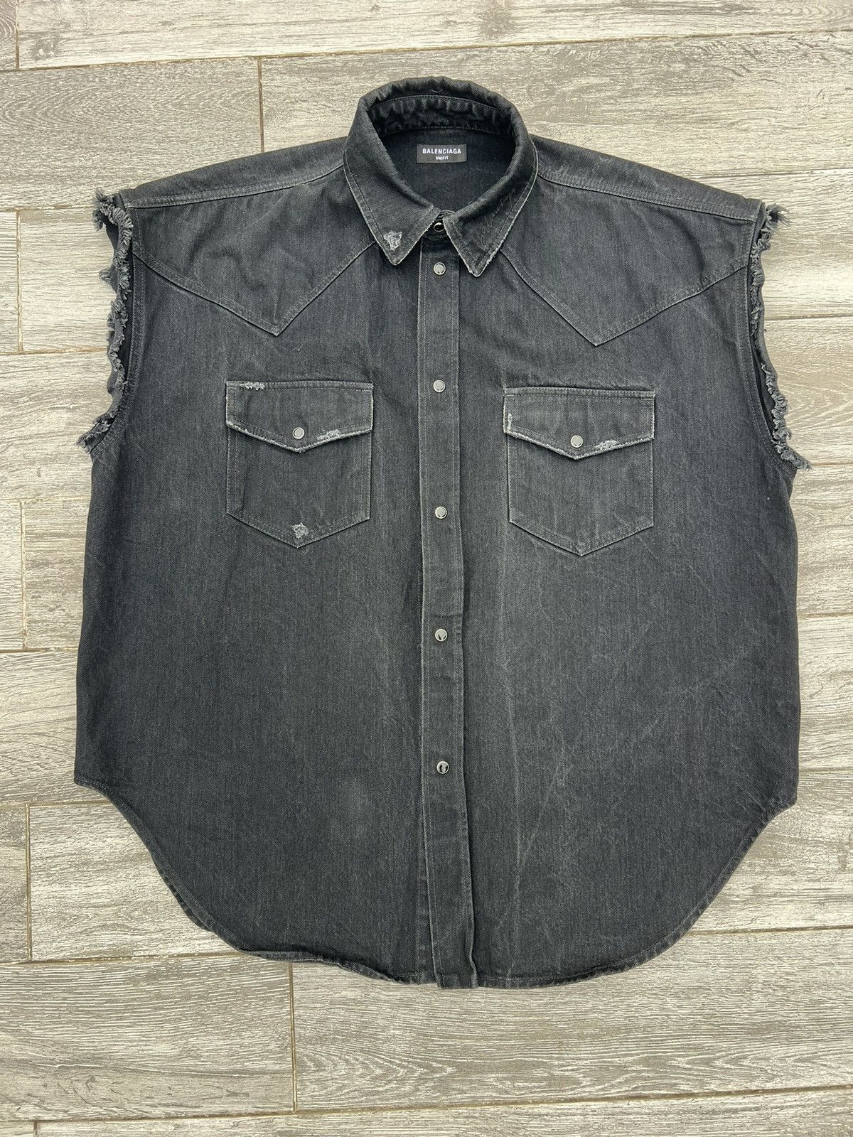 Balenciaga raw cut sleeve Denim shirt Black 2021