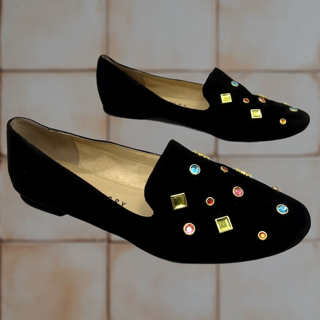 Vintage Katy Perry Womens Loafer Slip On Flat Black 8 Jewel Embellished The Turner Fabric Womens Shoes Size US 8 / IT 38 - 1 Thumbnail