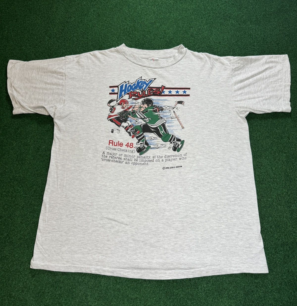 Vintage Vintage 90s Hockey Rules Caricature Cross Checking T Shirt Size US XL / EU 56 / 4 - 1 Thumbnail