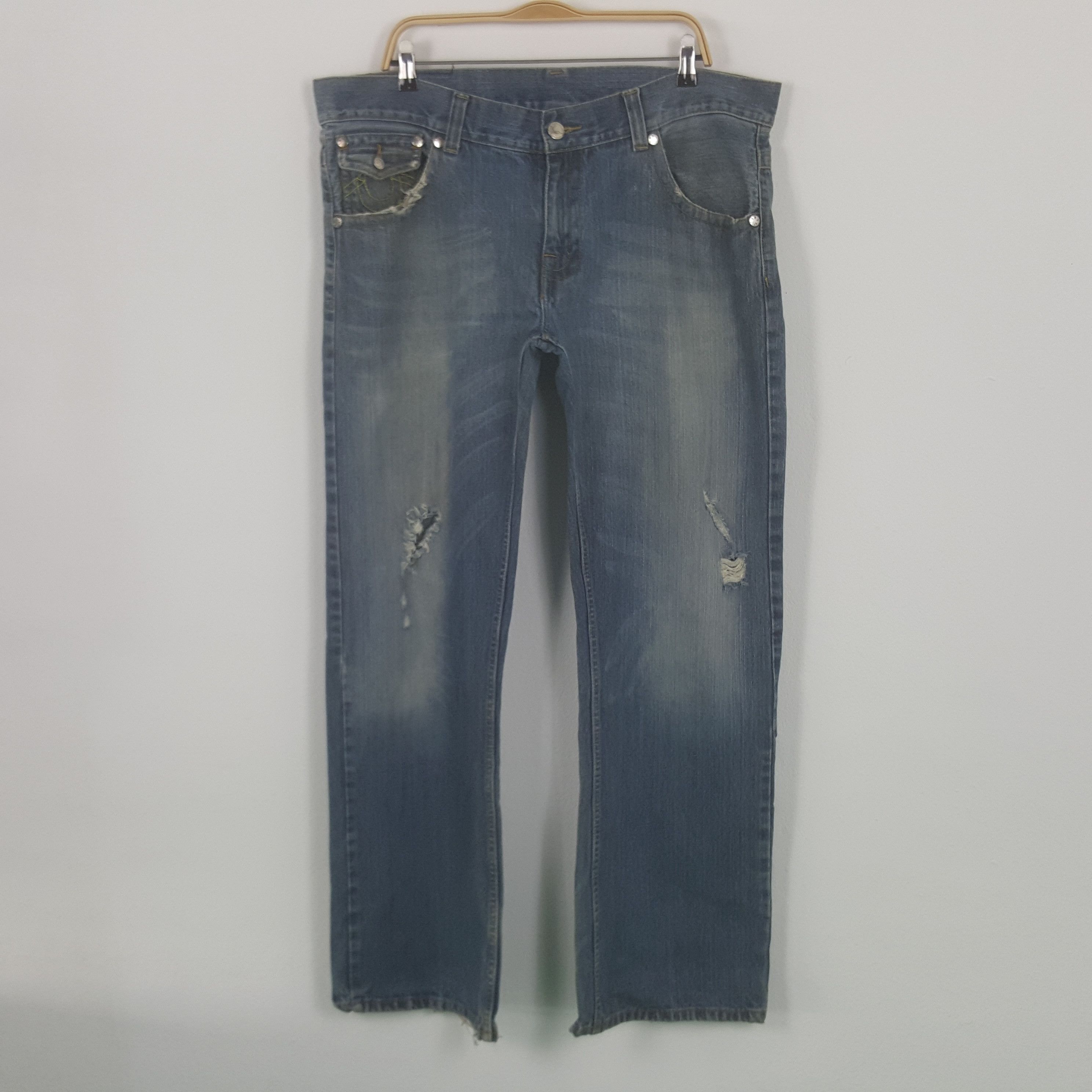 image of Vintage True Religion Distressed Denim Jeans in Light Blue Jeans, Men's (Size 41)