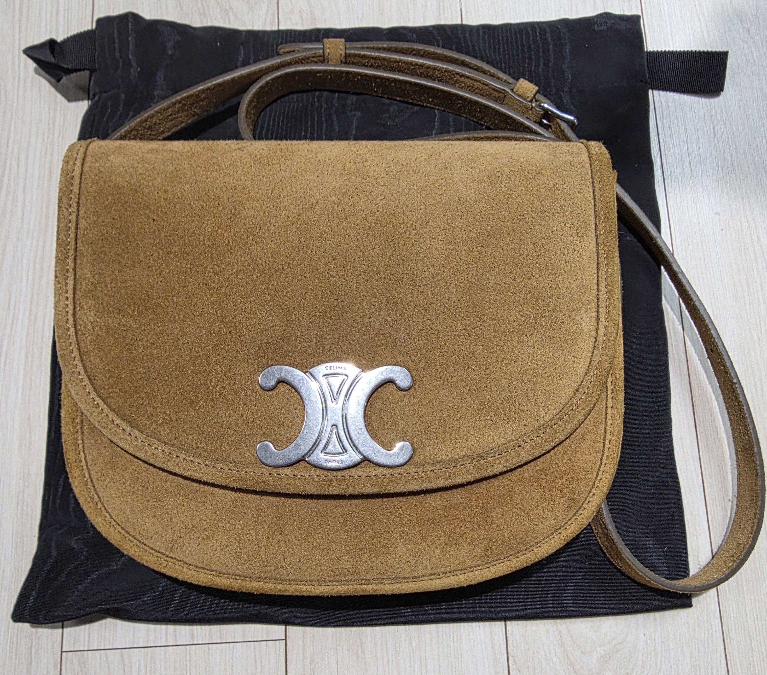 Celine Celine Medium Besace Triomphe in Suede Calfskin Havana Size ONE SIZE - 1 Thumbnail
