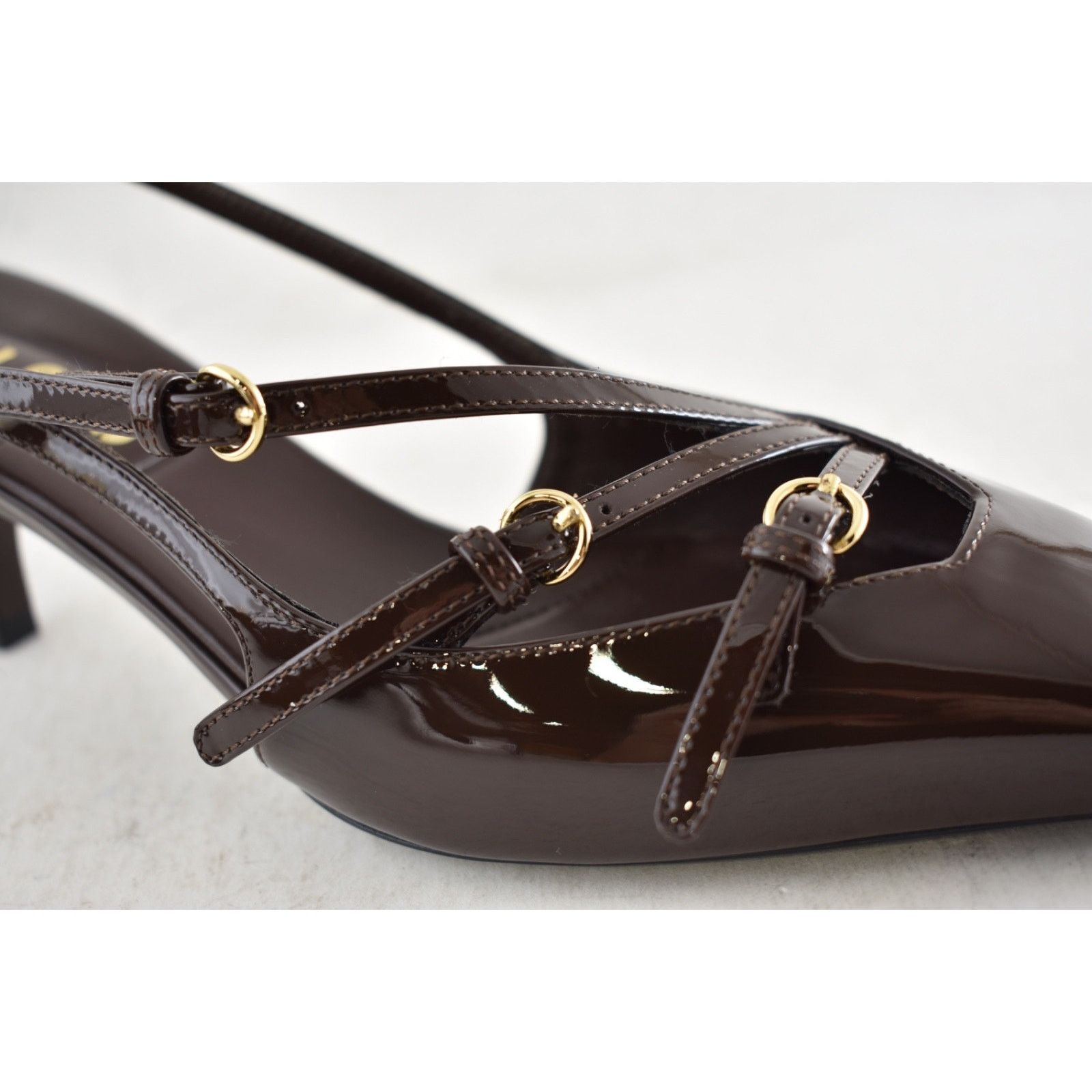 Miu Miu Miu Miu Cacao Brown Patent Buckle Trio Slingback Heel 36 Size US 6 / IT 36 - 6 Thumbnail