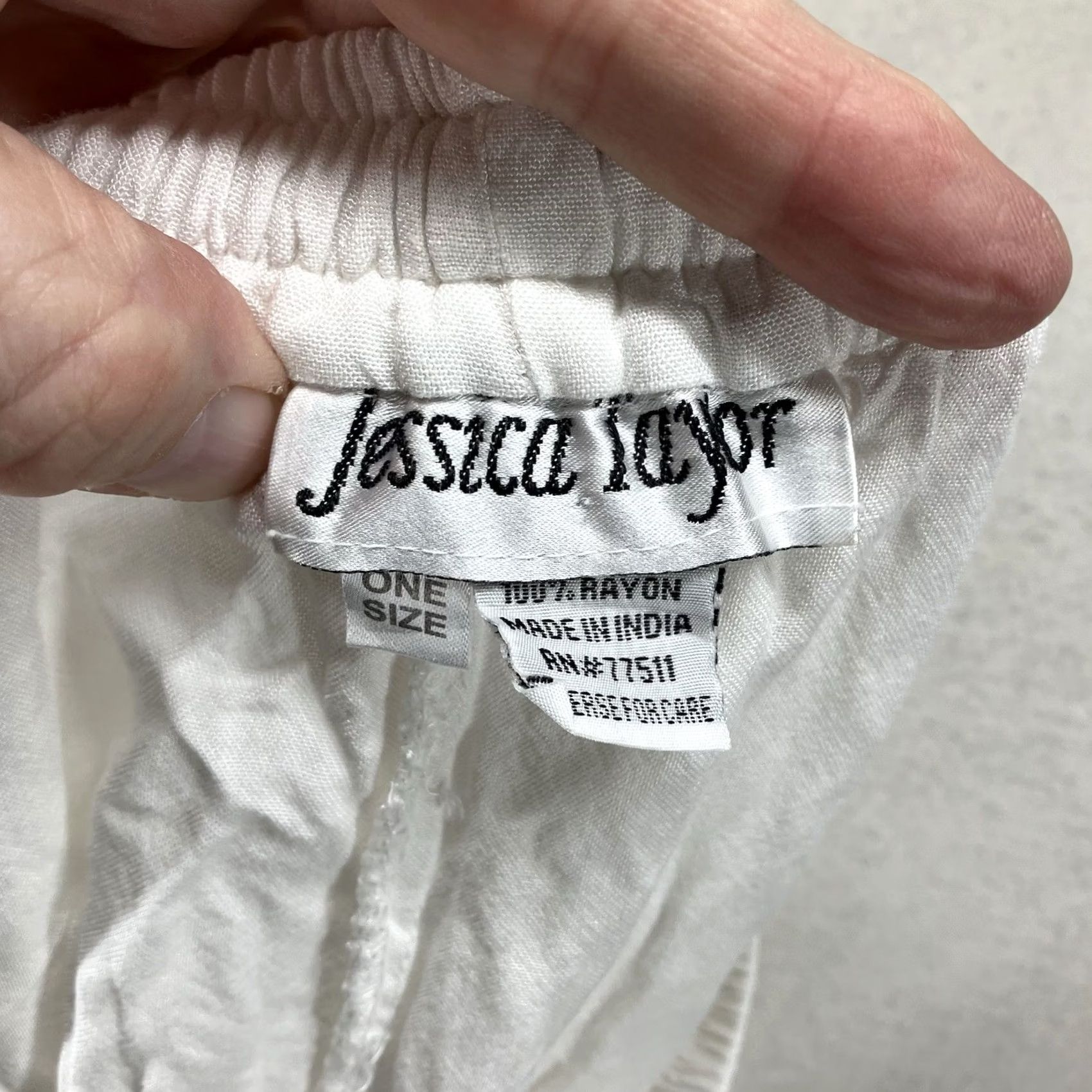 HARE VINTAGE Jessica Taylor White Floral Embroidered Wide-Leg Harem Pants Ladies M Inseam 22in Rayon Bohemian Hippie 80s 90s Festival Clothing Womens Size 32" / US 10 / IT 46 - 3 Thumbnail