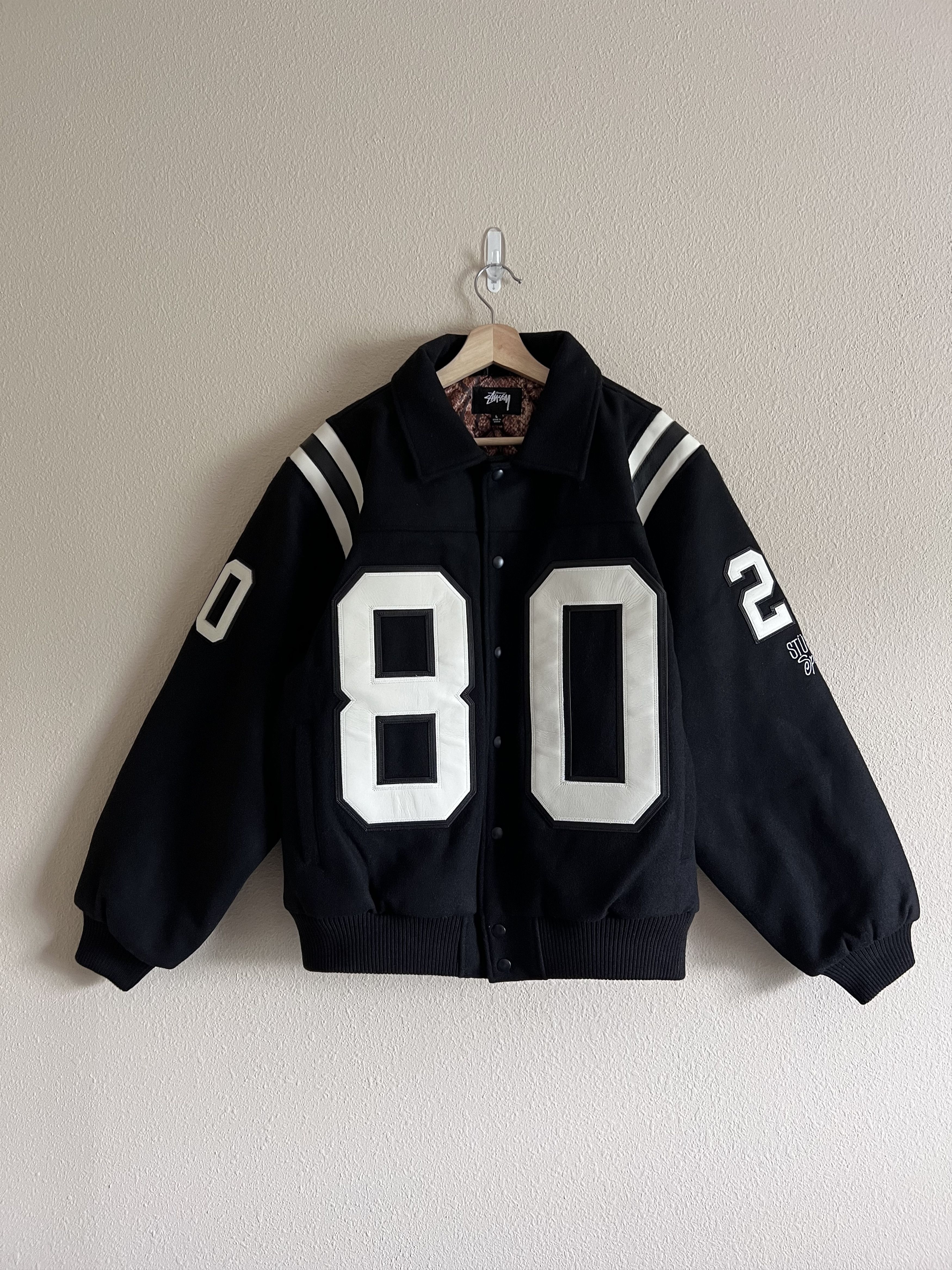 Pre-owned Stussy 80 Wool Varsity Jacket In Black