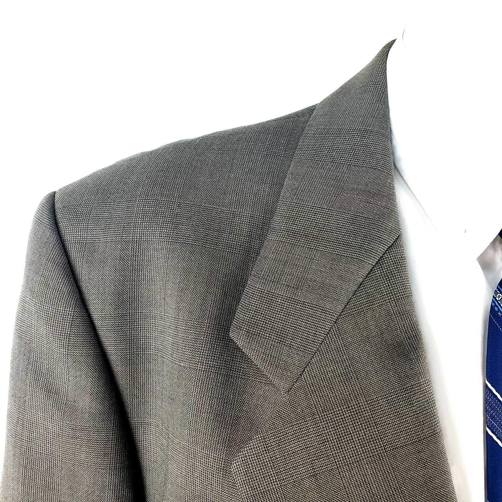 Yves Saint Laurent Yves Saint Laurent 44L 2 Button Sharkskin Check Wool Gray Bl Size 44L - 2 Thumbnail
