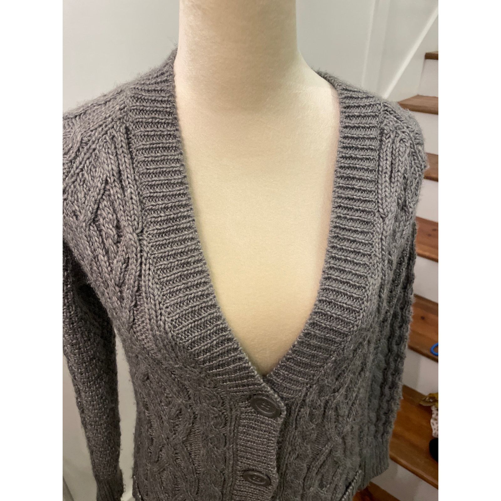 Zara Zara Knit Chunky Cable Knit Wool Blend Gray Cardigan, S Size S / US 4 / IT 40 - 4 Thumbnail
