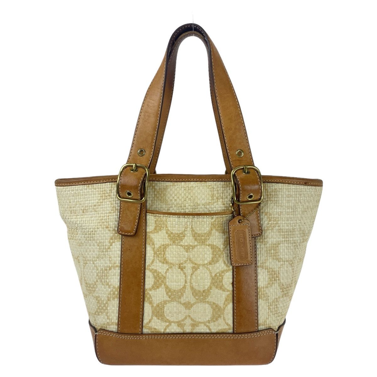 Coach Coach Coach Signature Straw/Leather Tote Bag Natural Material Tote Bag in Very Good Condition Size ONE SIZE - 1 Thumbnail
