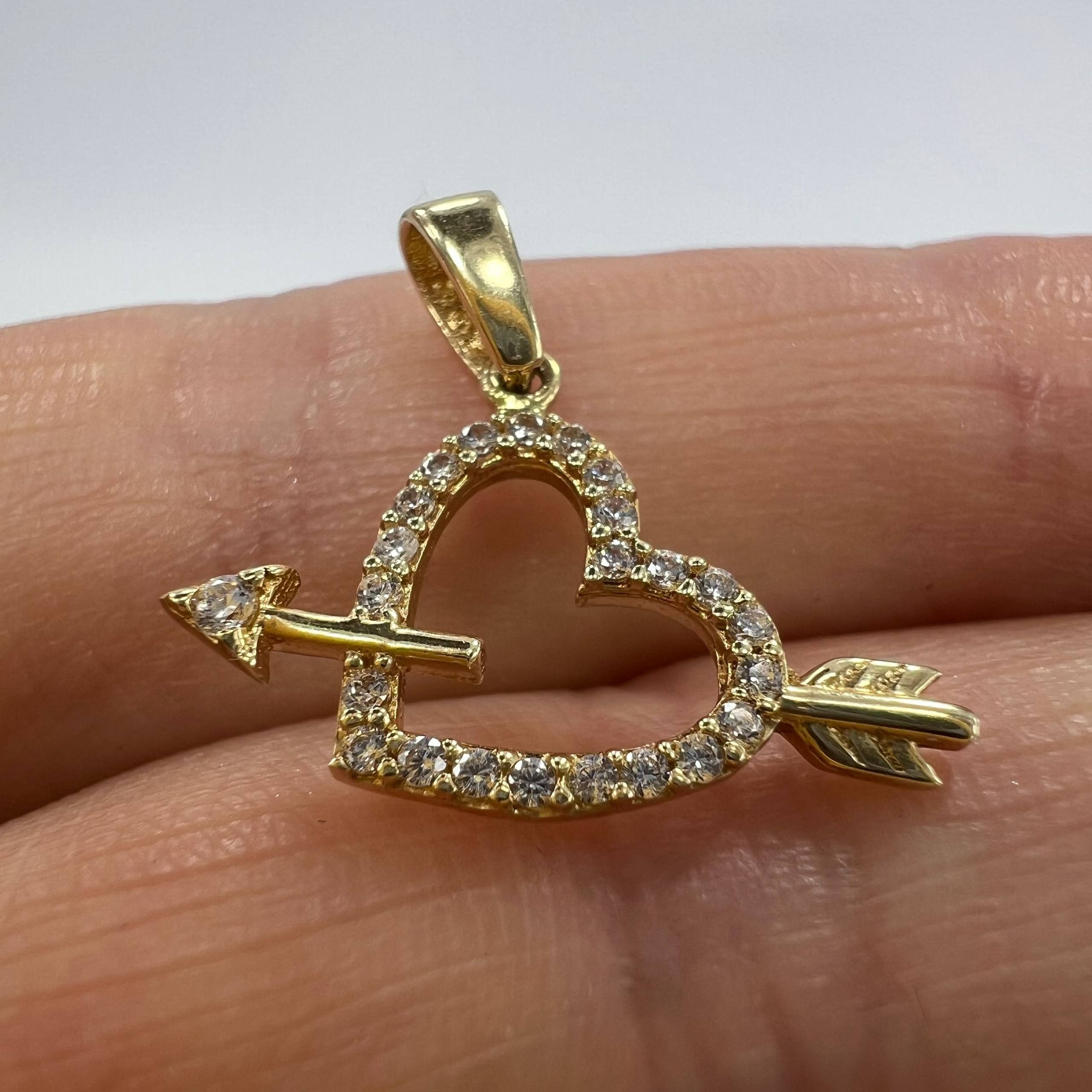 Other 14K Italian Gold Heart Arrow Pendant Charm Gift Jewelry 0.9g Size ONE SIZE - 2 Thumbnail