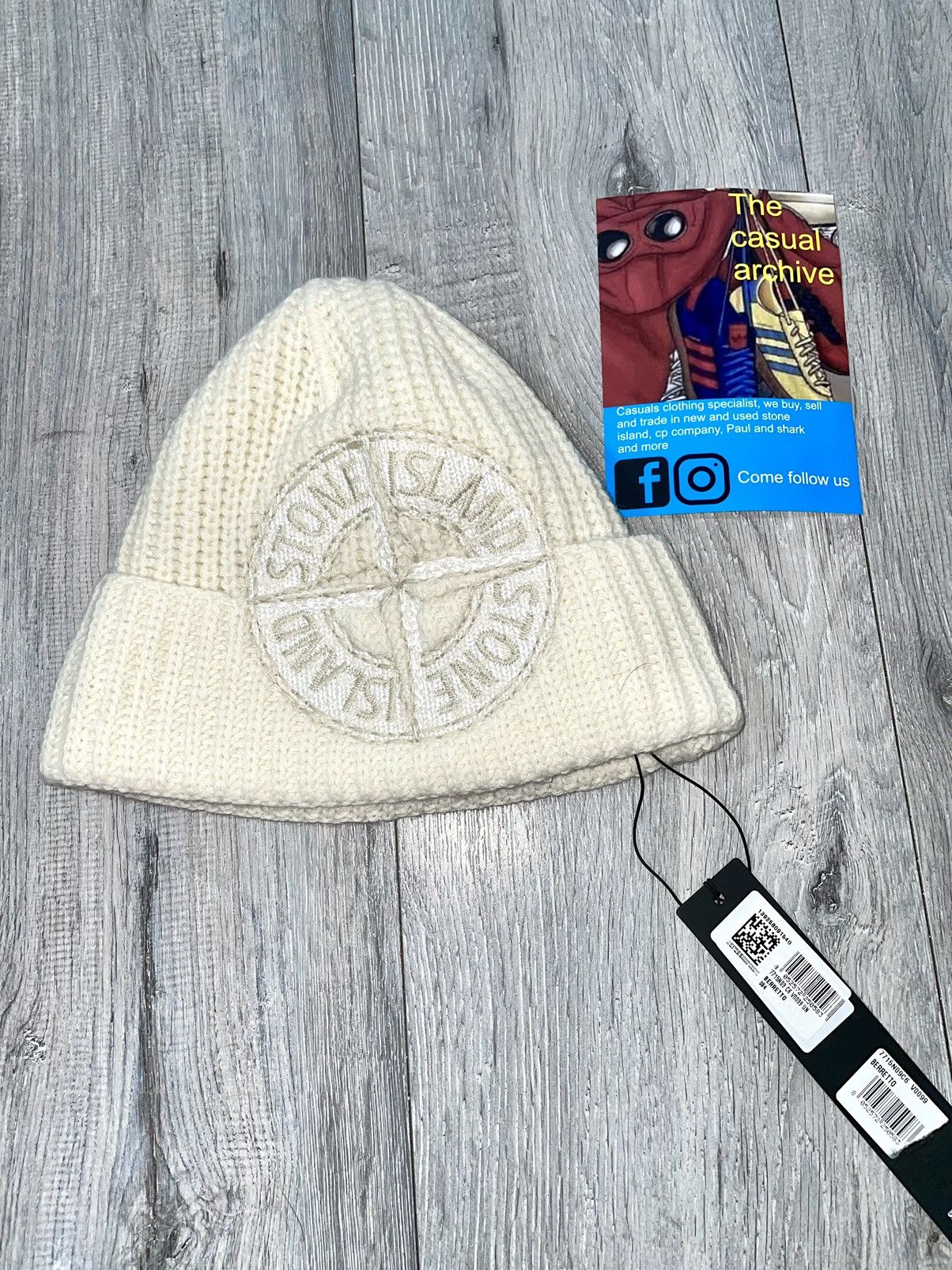 image of Stone Island Large Logo Beanie in White, Men's