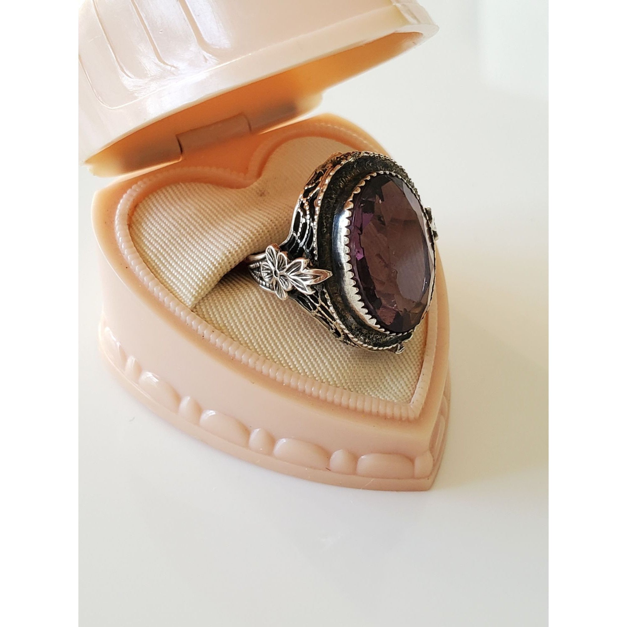 Vintage Vintage Art Deco Sterling Silver Amethyst Filigree Ring Size ONE SIZE - 2 Thumbnail