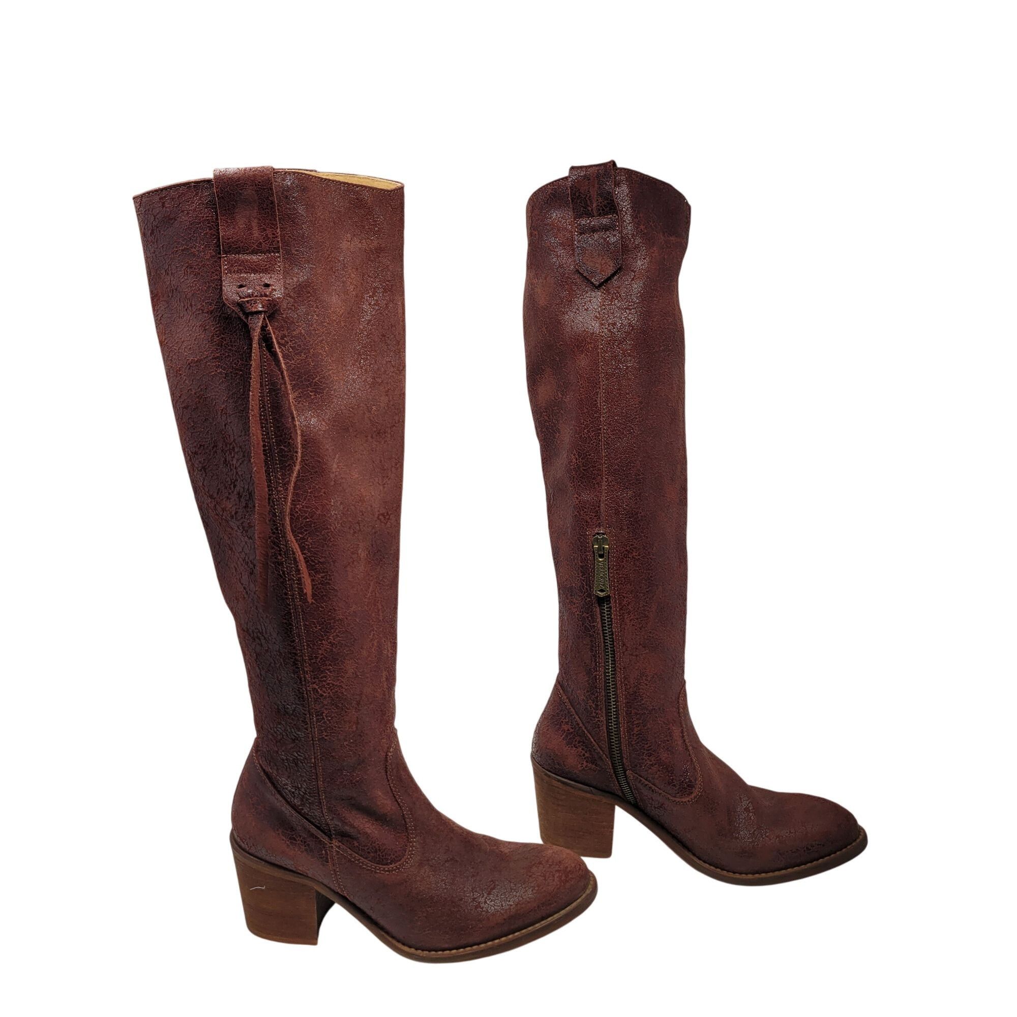 Vintage Veracruz Tala Crackle Boots Sz 37 Tall Distressed Leather Ox Size US 7 / IT 37 - 4 Thumbnail
