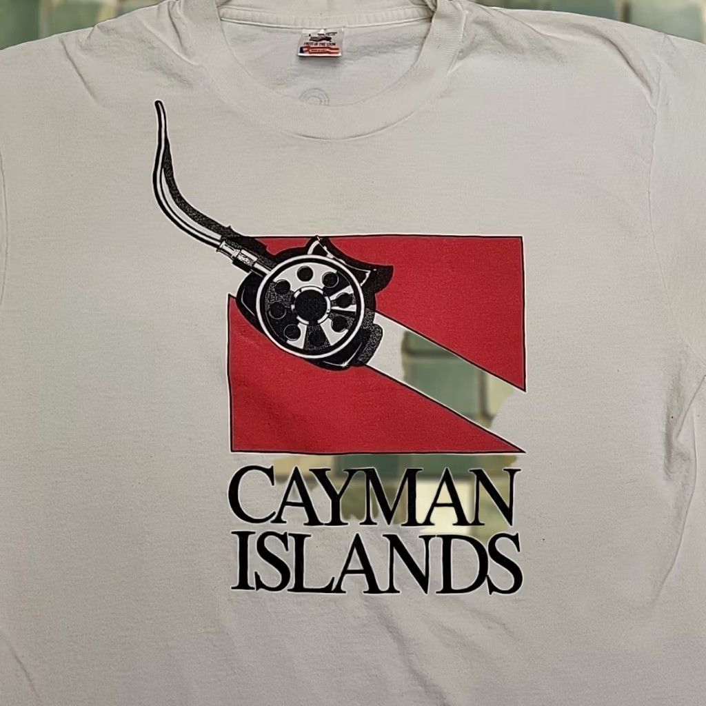 Fruit Of The Loom VTG Caymen Island Shirt Mens L White 90s USA T-Shirt Cotton Short Sleeve Crew Neck Single Stitch Size US L / EU 52-54 / 3 - 1 Thumbnail