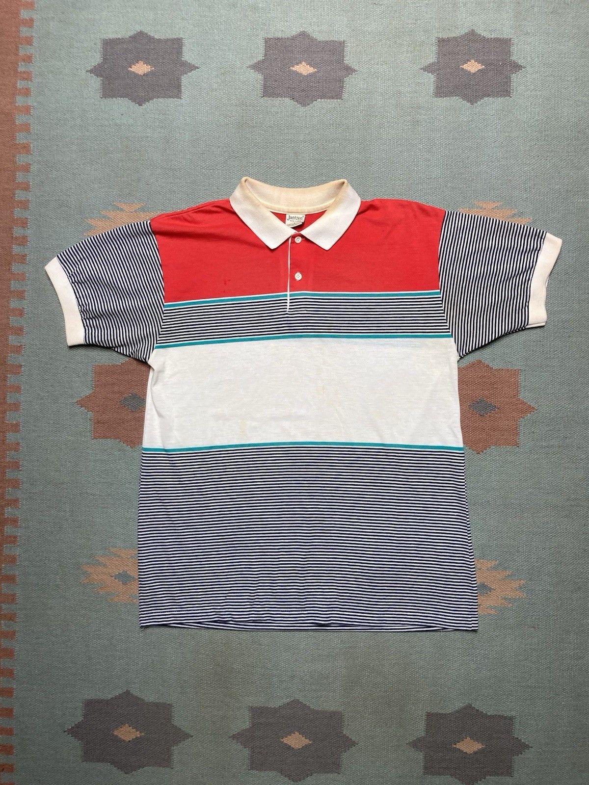 Vintage Vintage 80s polo shirt jantzen striped distressed large Size US L / EU 52-54 / 3 - 1 Thumbnail