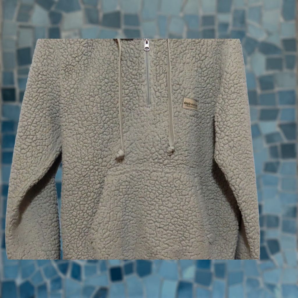 Vintage Simply Southern Women's Hoodie 1/4 Zip Pullover Gray M Sherpa Regular Fleece Activewear Shirt Size M / US 6-8 / IT 42-44 - 1 Thumbnail