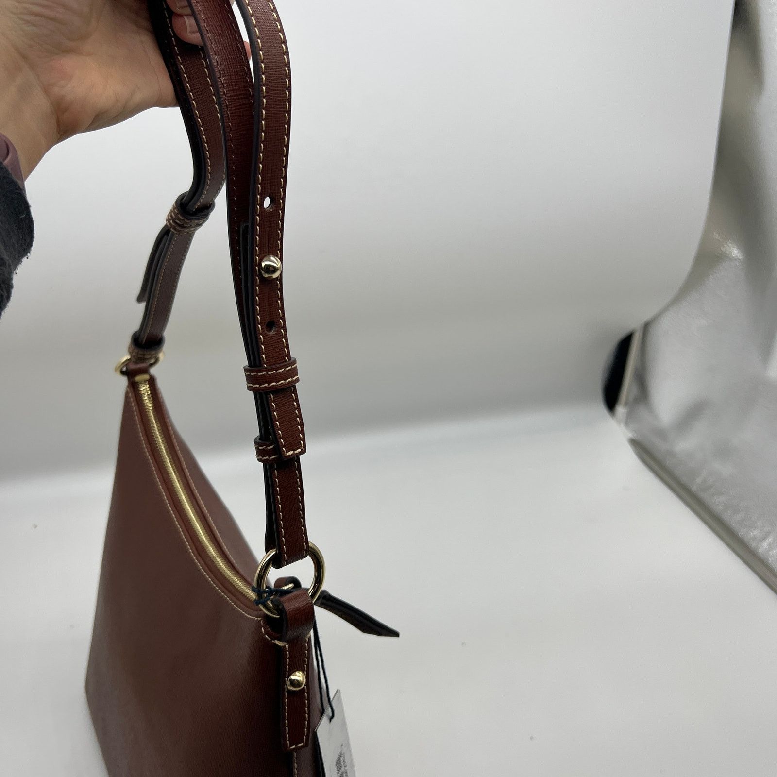 Dooney & Bourke Dooney & Bourke Saffiano Leather Hobo Handbags Amber Brown Size ONE SIZE - 8 Thumbnail