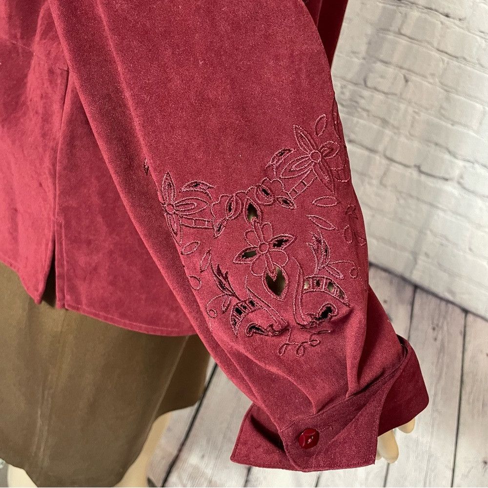 Other Norton McNaughton Bordo Wine Faux Suede Sleeve Embroidered Size XXL / US 16-18 / IT 52-54 - 3 Thumbnail