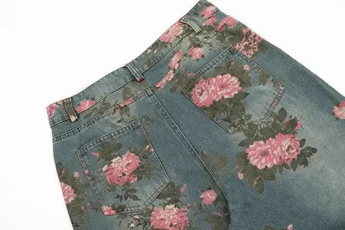 Jean Men's loose wide-leg rose print jeans Size US 32 / EU 48 - 4 Thumbnail