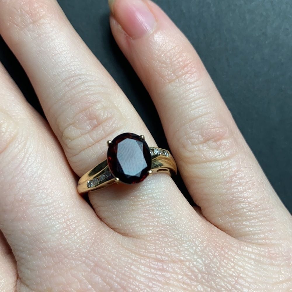 image of Garnet And Diamond Ring in Gold, Women's