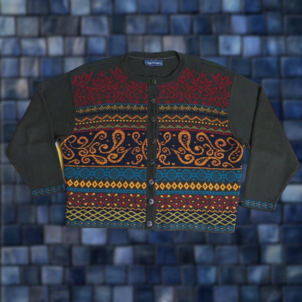 Vintage VINTAGE Maggie McNaughton Forest Green Tapestry Acrylic Button Cardigan 2XL 80s 90s Geometric Mens Womens? Size XXL / US 16-18 / IT 52-54 - 1 Thumbnail