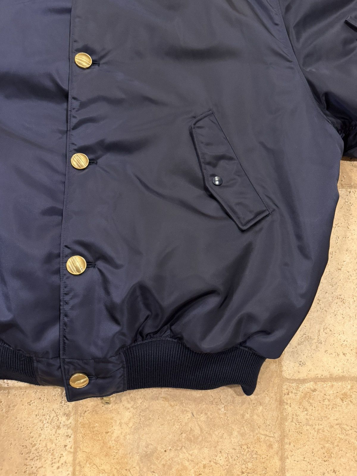 Prada Prada Re-Nylon Gold Logo Navy Blue Oversized Bomber Jacket Size US M / EU 48-50 / 2 - 8 Thumbnail