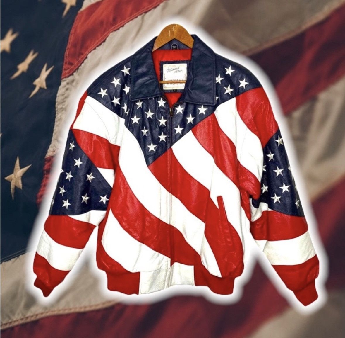 Michael Hoban 1990S MICHAEL HOBAN AMERICAN FLAG 🇺🇸 LEATHER BOMBER JACKET 🧥 Size US M / EU 48-50 / 2 - 2 Thumbnail