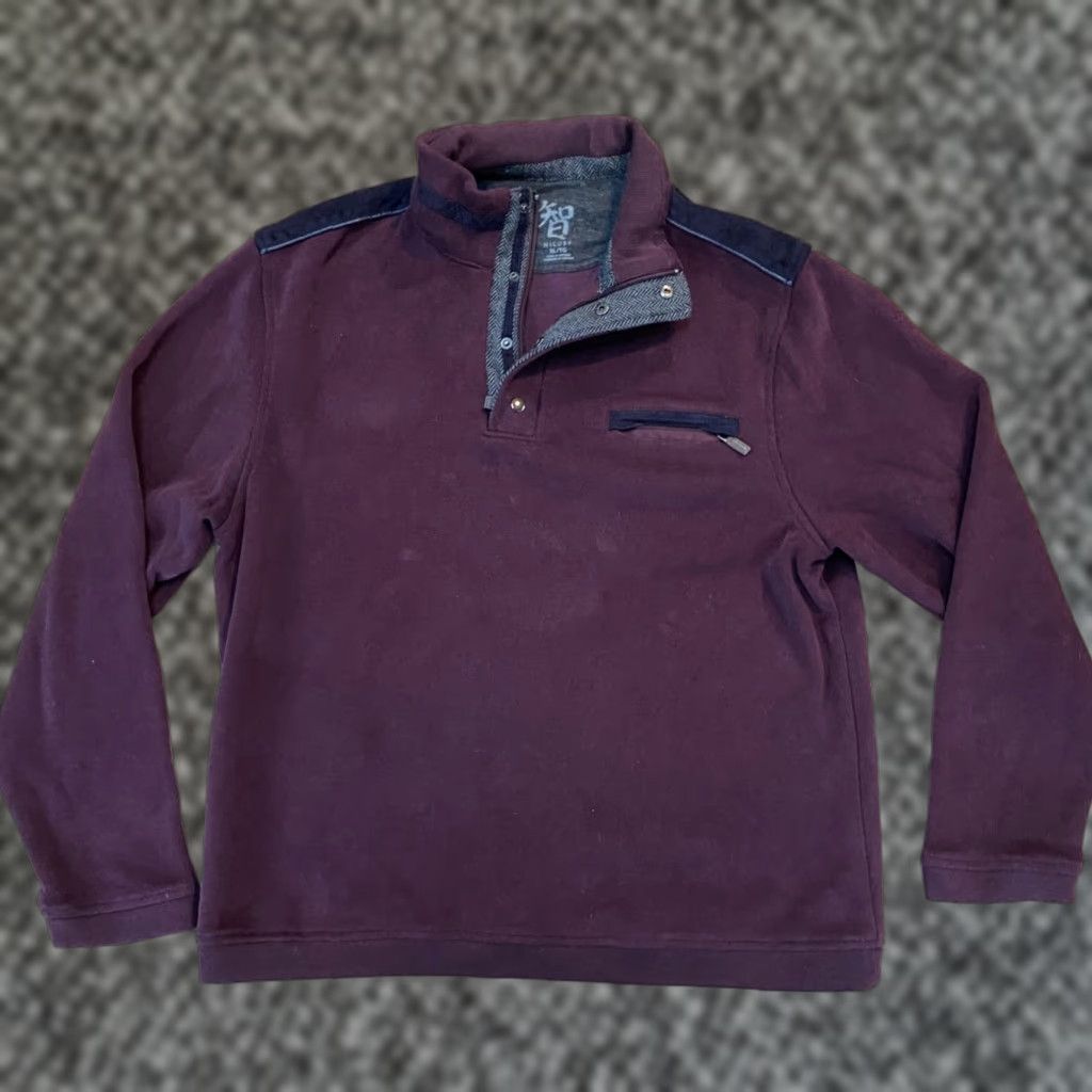 Vintage VINTAGE Nichoby by Age of Wisdom Sweater Mens XL Burgundy 1/4 Zip Mock Neck Snap Shirt Size US XL / EU 56 / 4 - 1 Thumbnail
