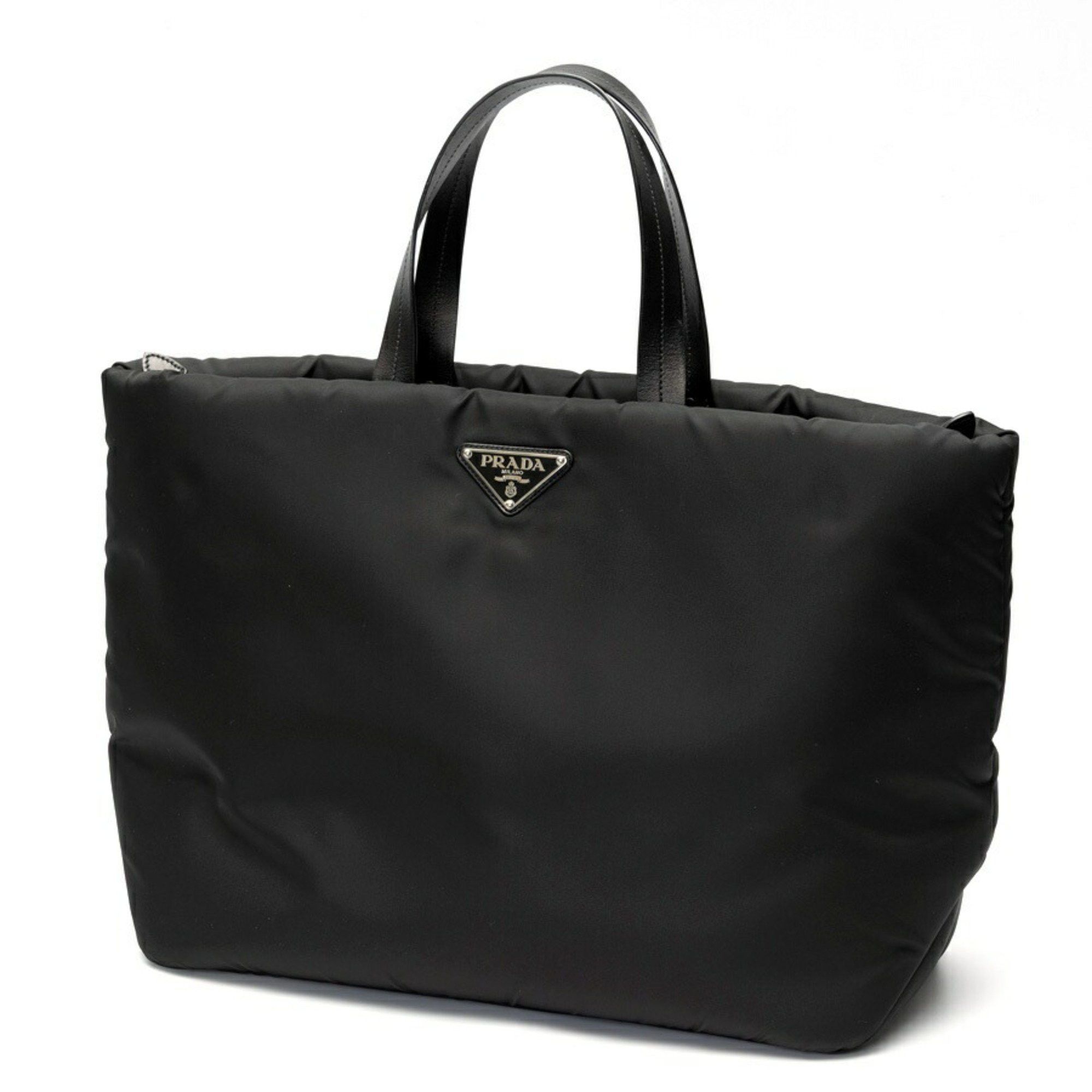 Prada Tote Bag 1Bg217 Nylon Leather Black K-158109, Women's