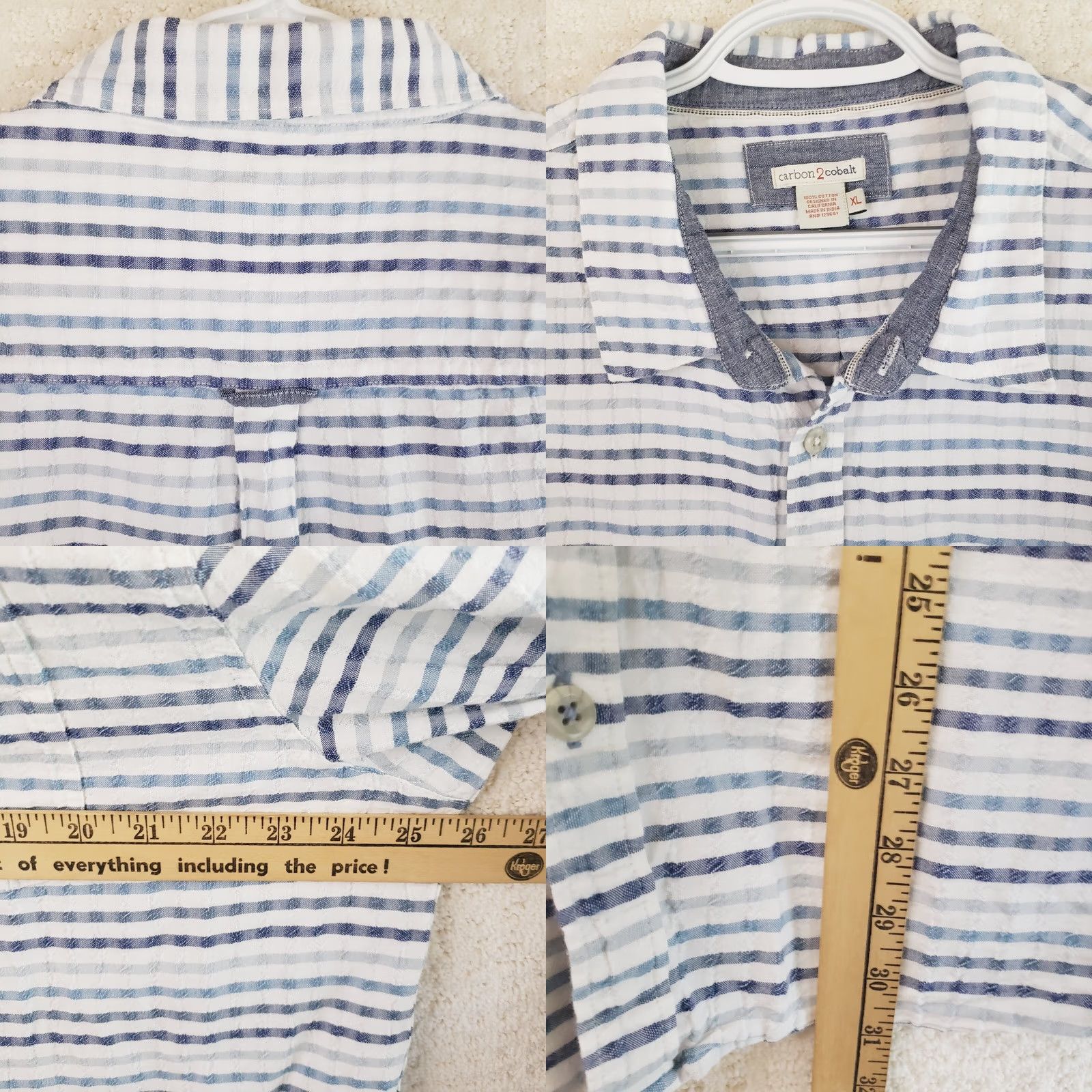 Carbon2Cobalt Carbon 2 Cobalt Shirt Mens XL White Multi-Blue Striped Button Up Long Sleeve Casual Workwear Size US XL / EU 56 / 4 - 8 Thumbnail