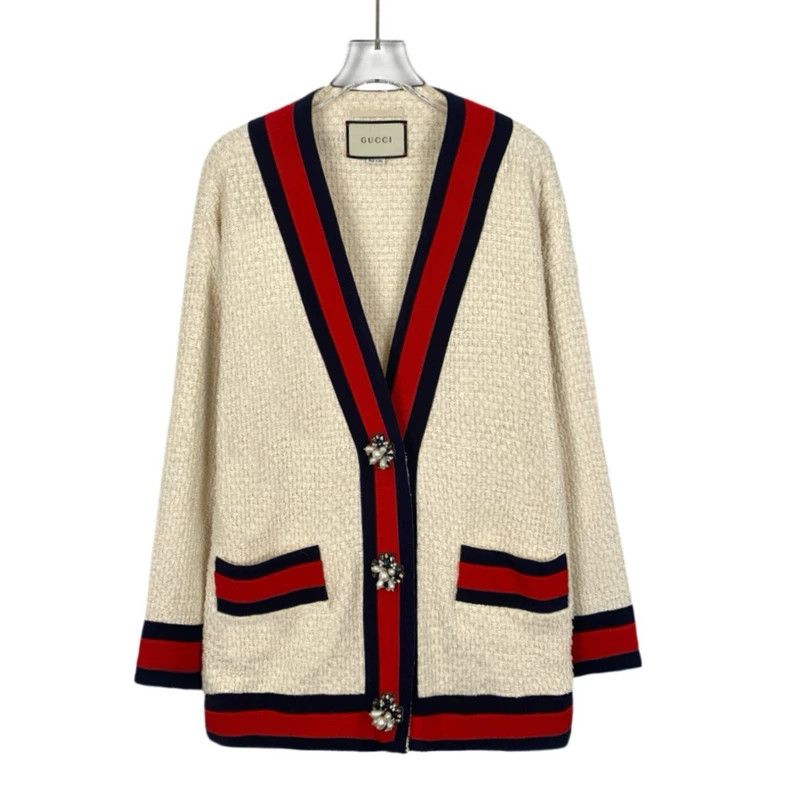 Gucci GucciBeige pearl buckle striped cotton V-neck long-sleeved Size XXS / US 00 / IT 34 - 1 Thumbnail