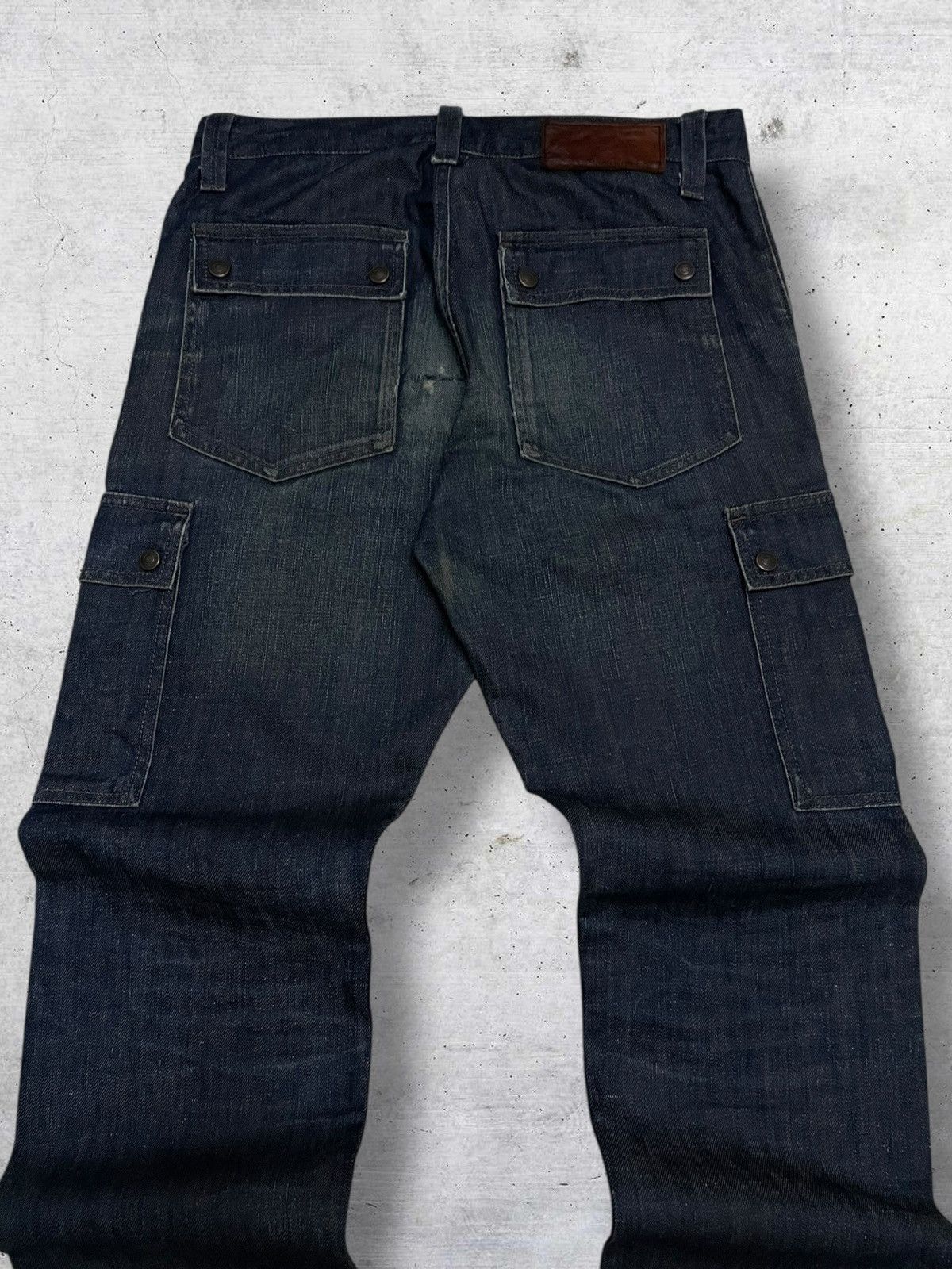 VINTAGE BACK NUMBER JAPAN DESIGNER INDIGO CARGO DENIM 90S OG