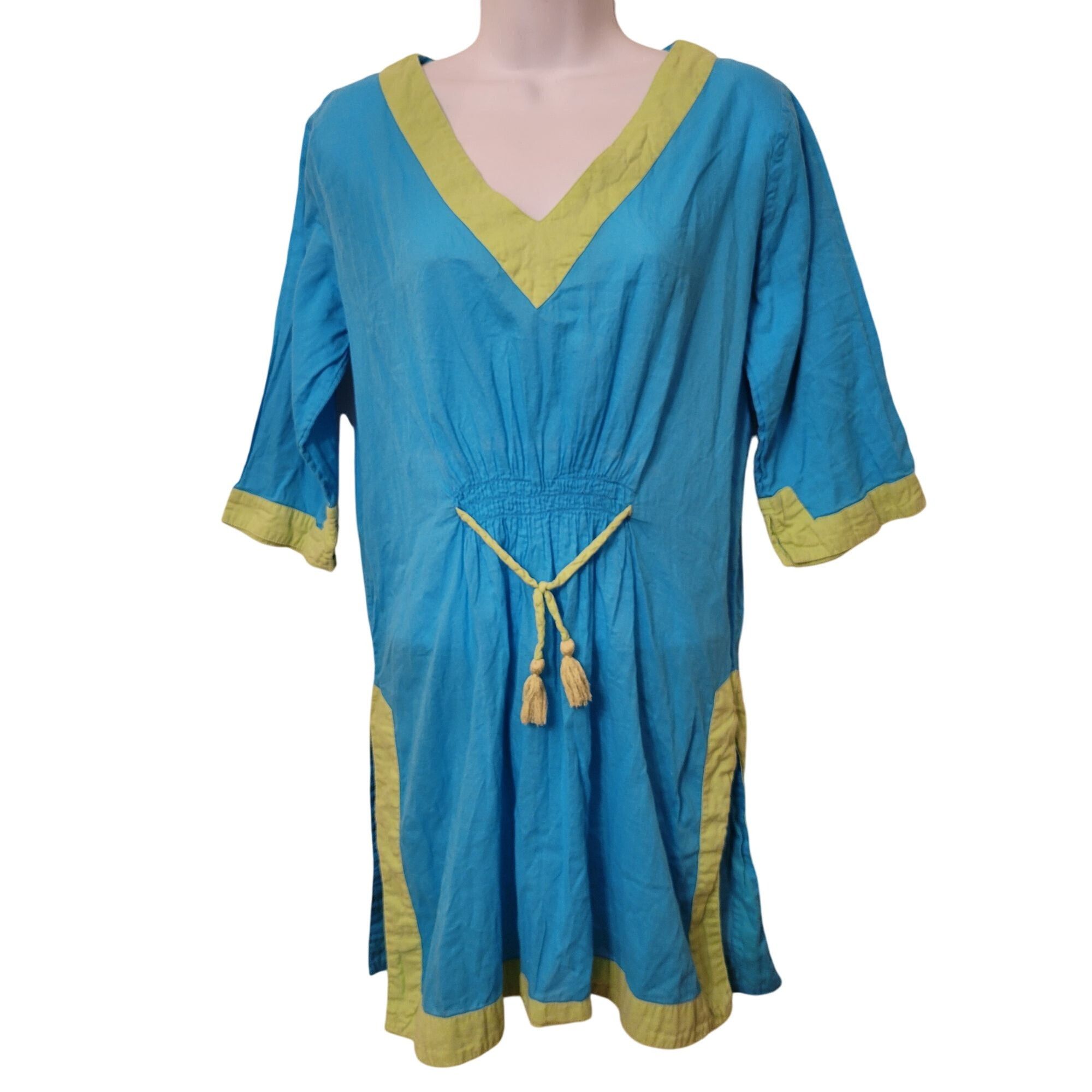 Gretchen Scott Gretchen Scott Blue Green Swim Cover Up Dress V Neck Tassel Size ONE SIZE - 1 Thumbnail