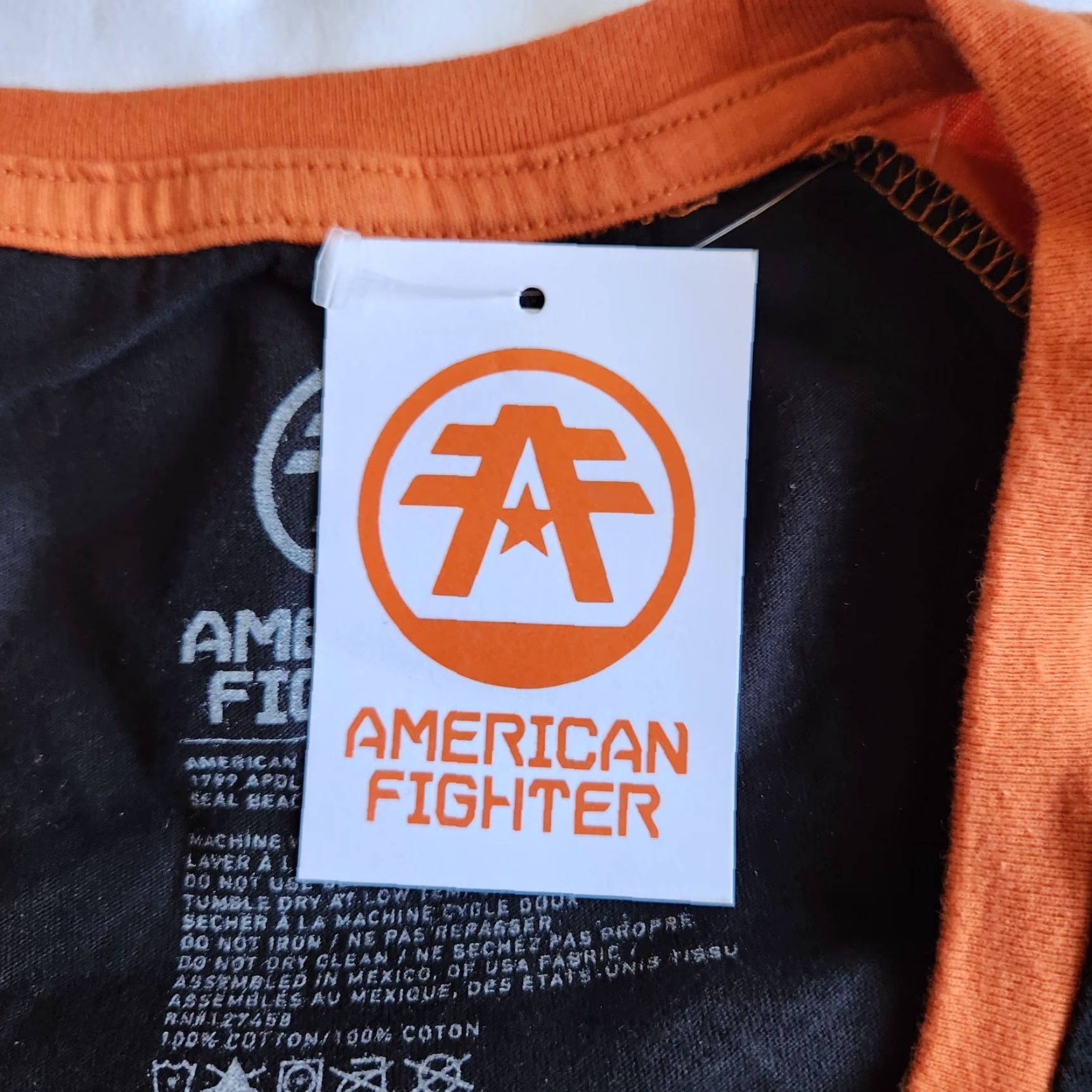 Vintage American Fighter Affliction Texas Rally Lrg Black Orange Raglan Graphic T-Shirt Size L / US 10 / IT 46 - 7 Thumbnail