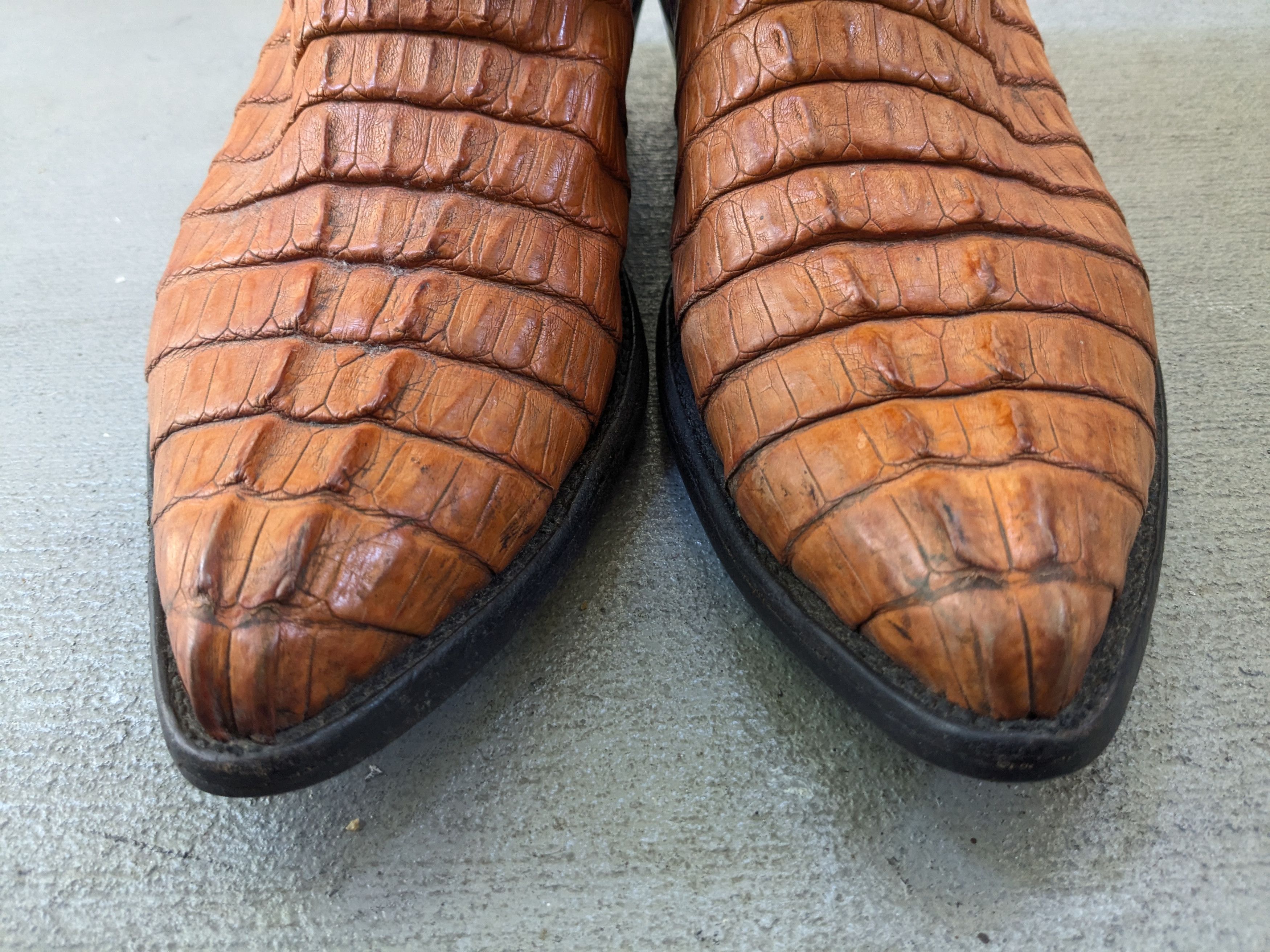 Genuine Leather Vintage Cowboy Boots Orange 11 EE Wide Western Botas Size US 11 / EU 44 - 2 Thumbnail