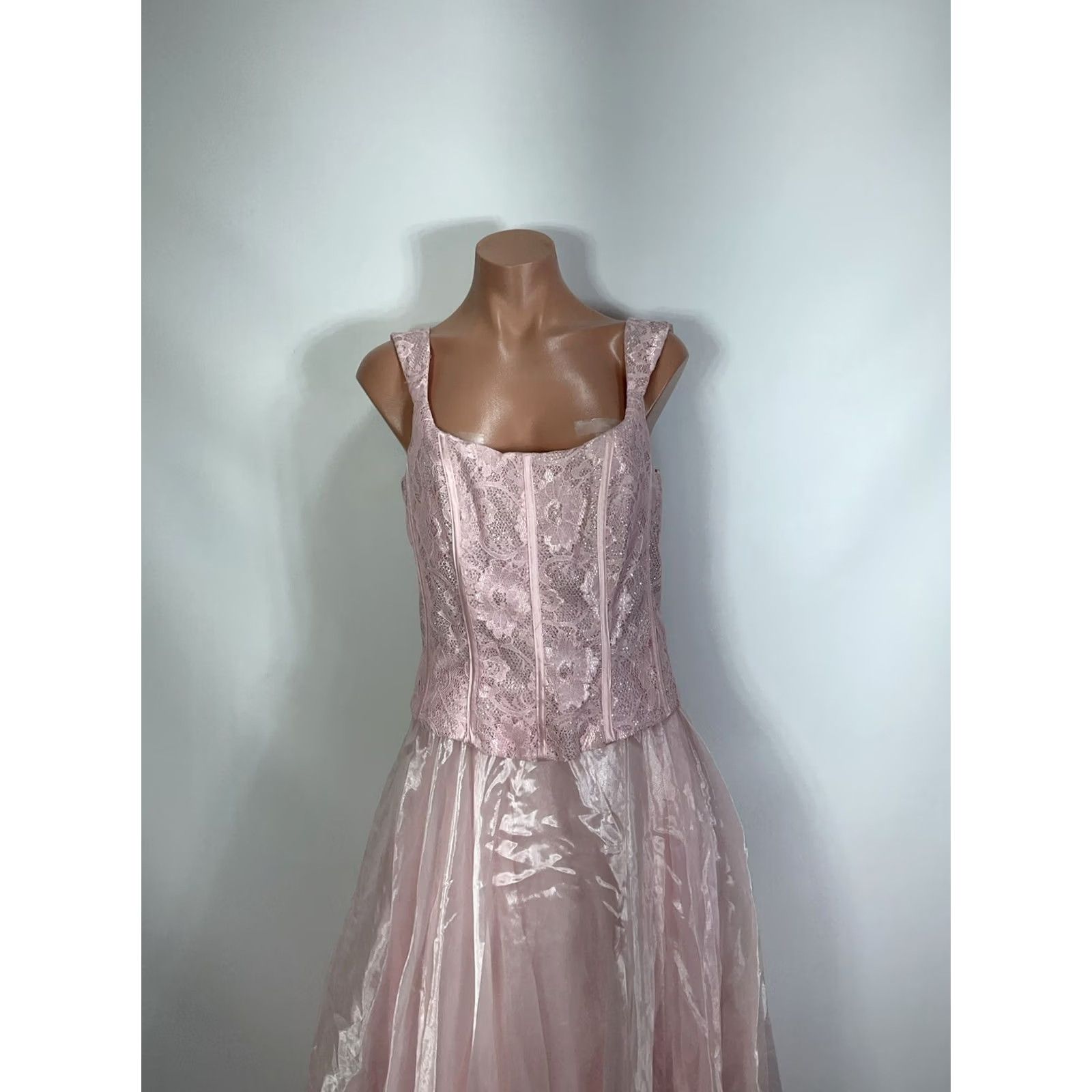 Speedo VINTAGE Aspeed Pink Lace Prom Dress Maxi Ball Gown Corset 90S Y2K Grunge Large Size L / US 10 / IT 46 - 3 Thumbnail