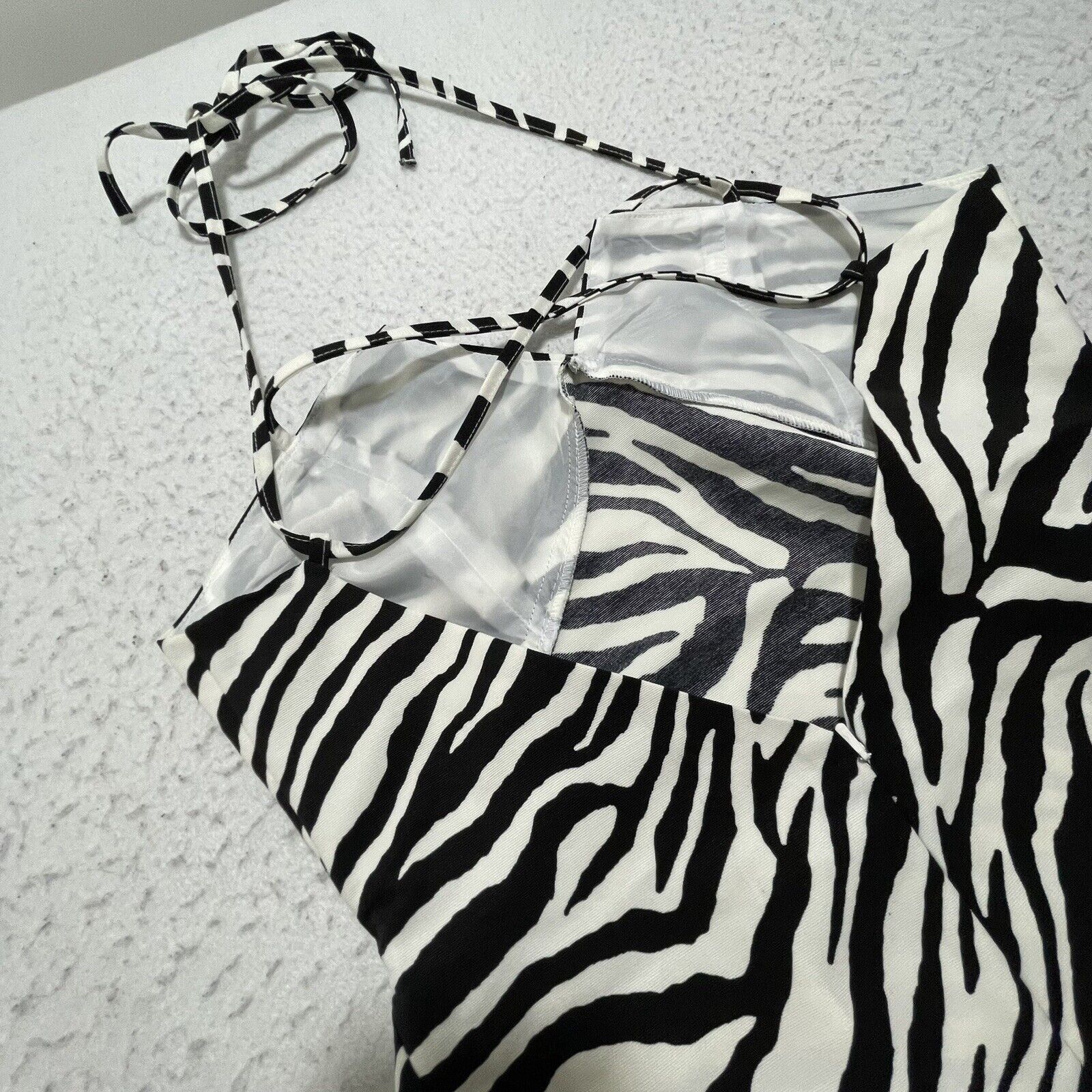 Asos ASOS Black White Zebra Structured Mini Dress Square Neck Size M / US 6-8 / IT 42-44 - 8 Thumbnail