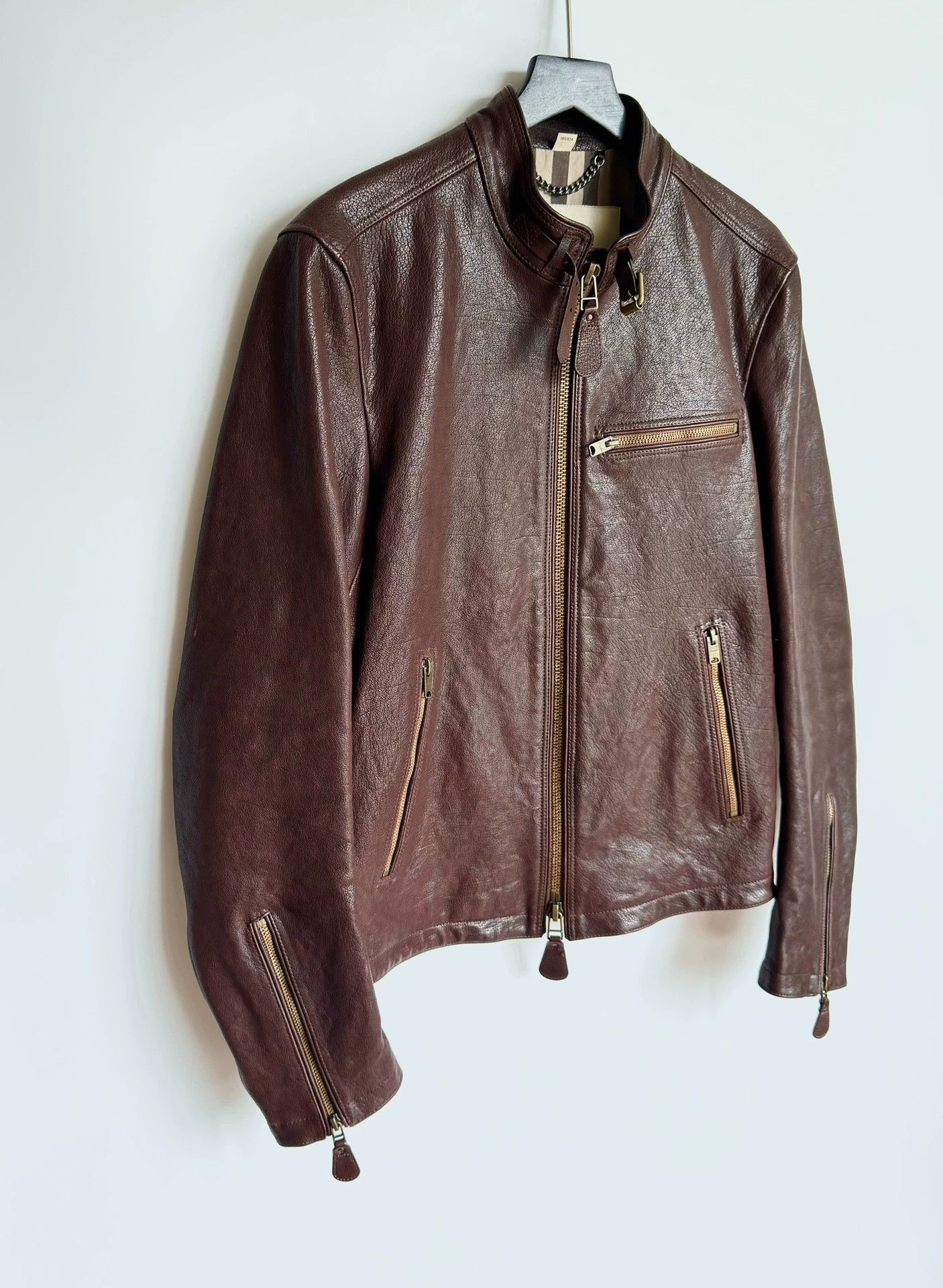 Burberry Burberry Brown Red Bison Leather Jacket 48 Size US M / EU 48-50 / 2 - 2 Thumbnail