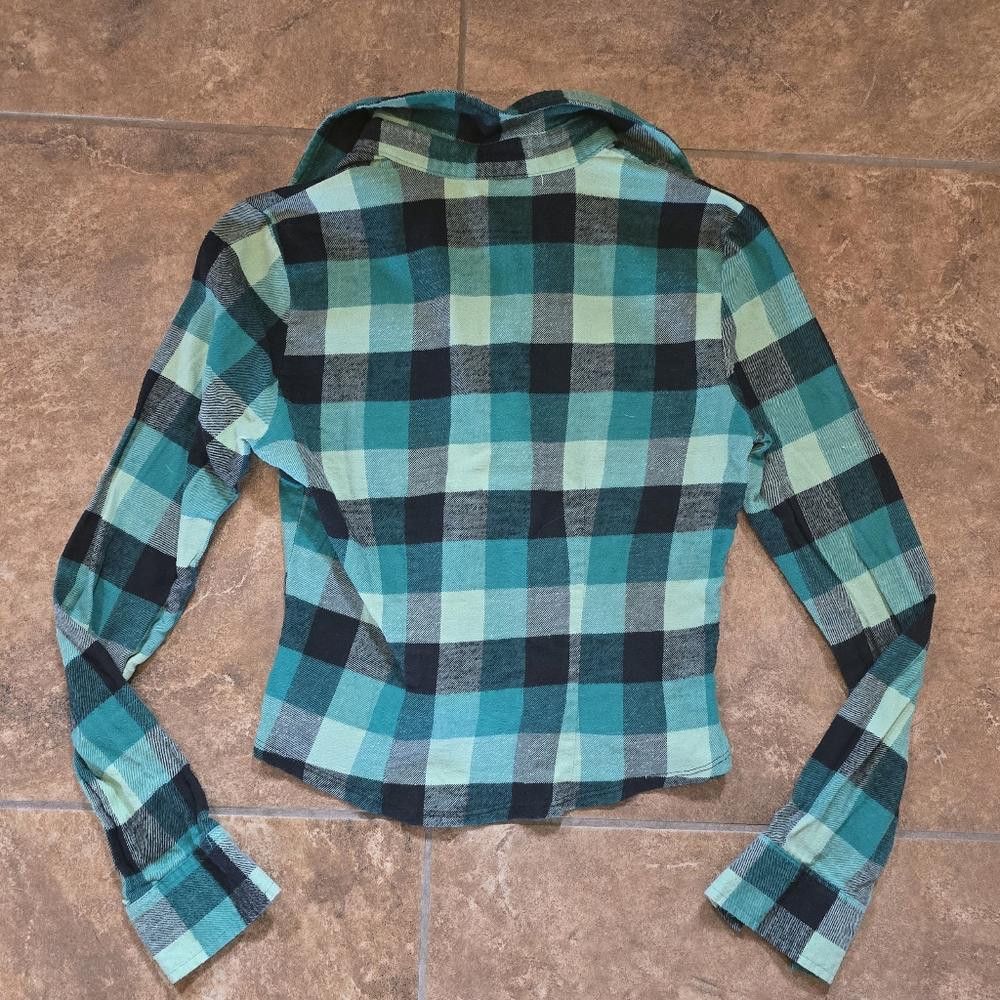 Designer Green Plaid Cropped WS Button Down Flannel Size S / US 4 / IT 40 - 2 Thumbnail