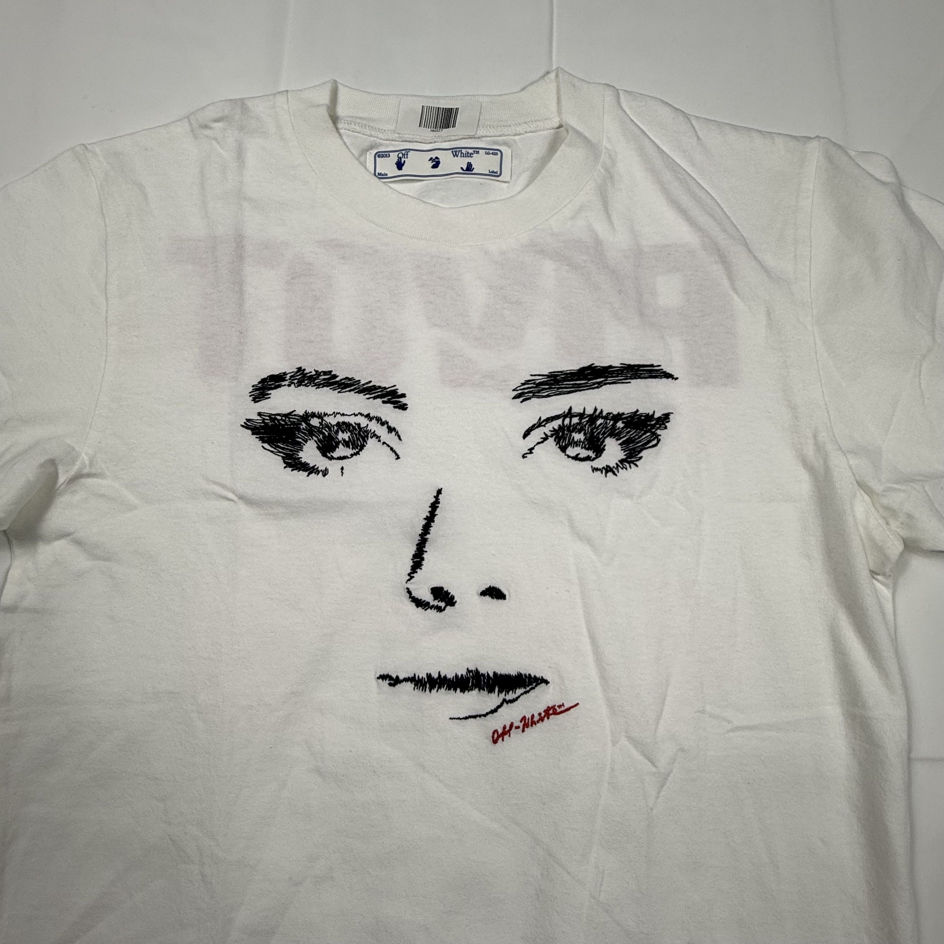 Off-White Off-White Virgil Abloh Pivot Embroidered Face White T-Shirt Size US M / EU 48-50 / 2 - 2 Thumbnail