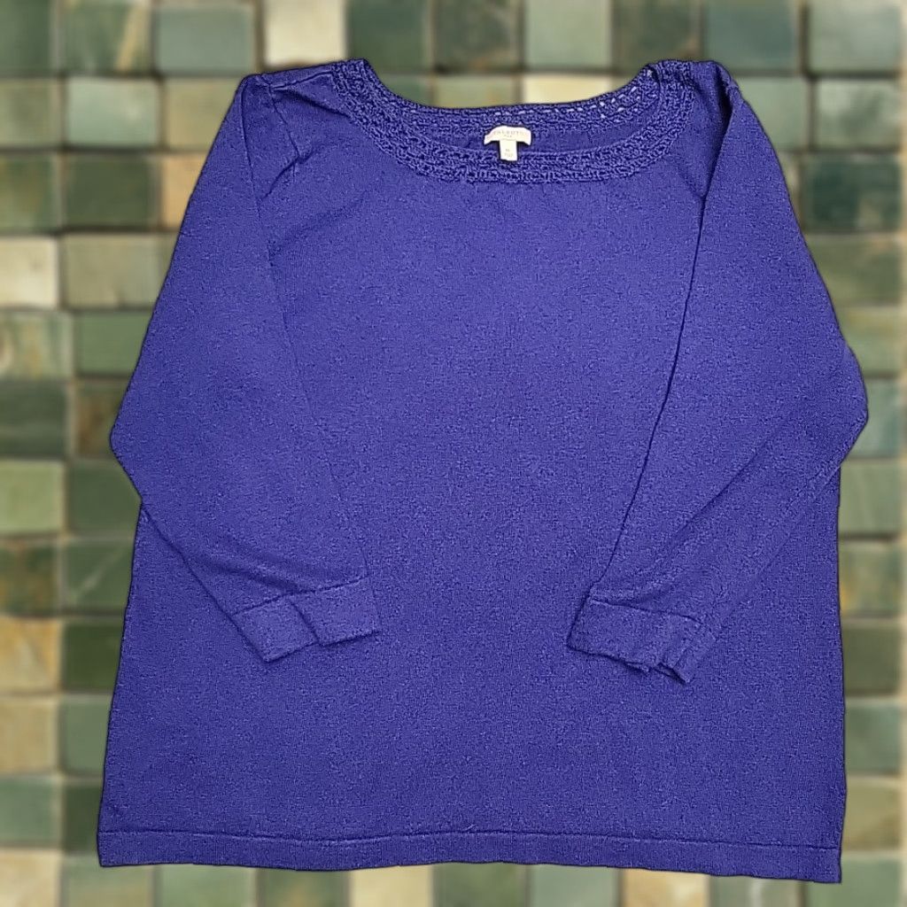 Talbots Talbots Knit Top Purple 3/4 Sleeve Crochet Lace Neckline XL Womens Pullover Casual Solid Knit 90s, Classic, American Womens XL Purple Talbots Knit Top Size XL / US 12-14 / IT 48-50 - 1 Thumbnail